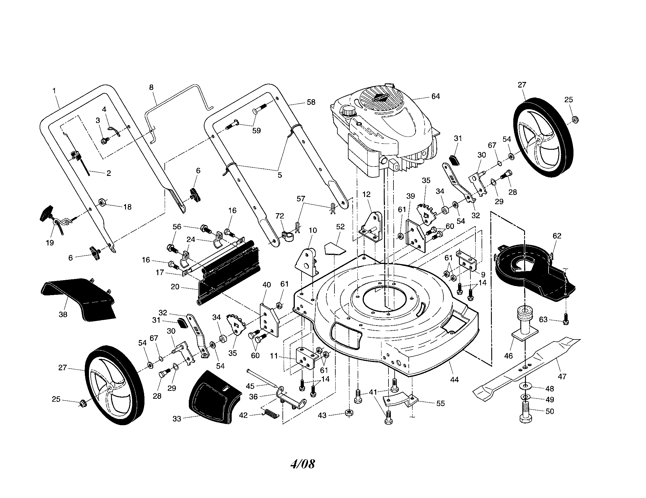 Craftsman 917375630 engine/housing/handle diagram
