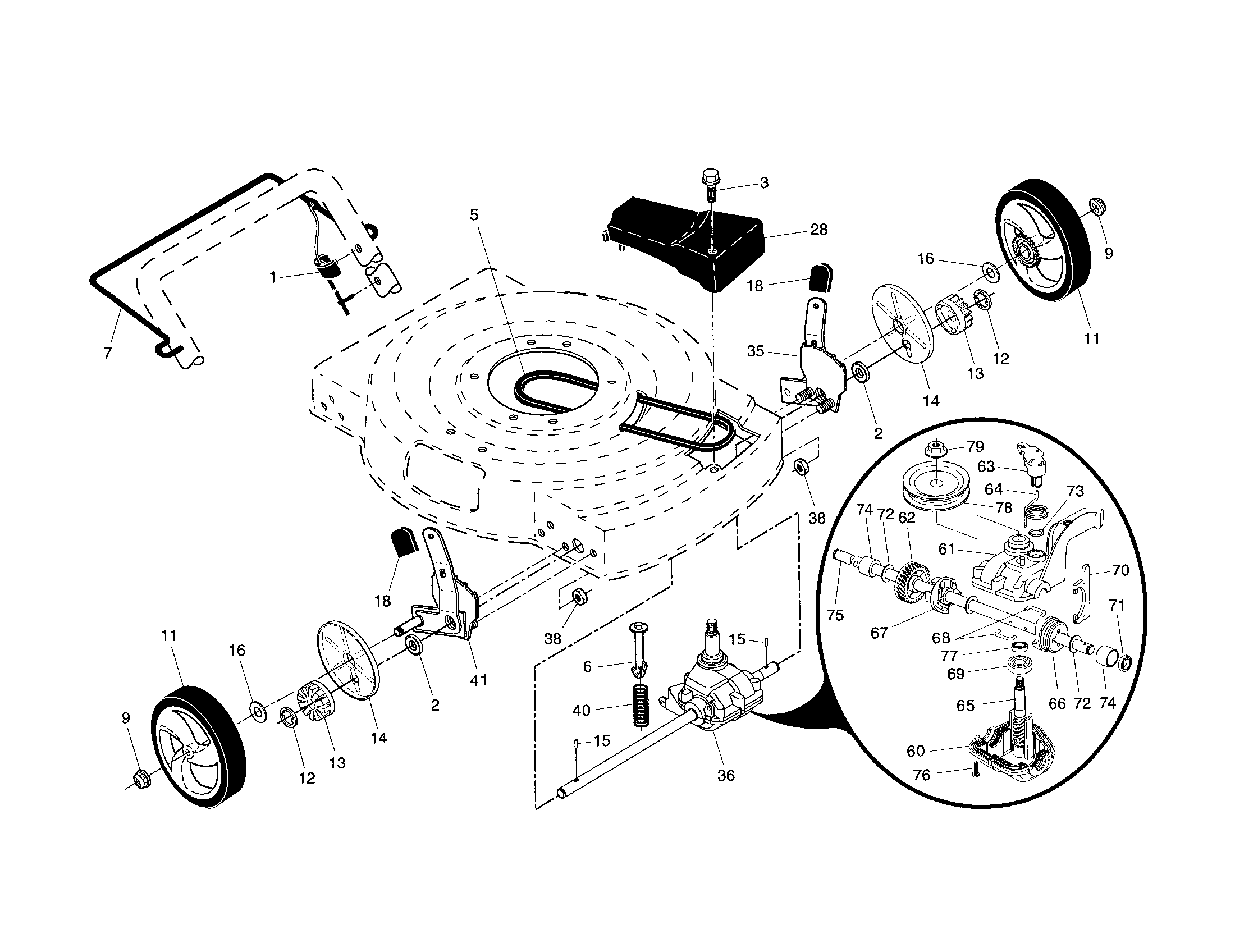 Craftsman 917375630 drive control/gear case/wheels diagram