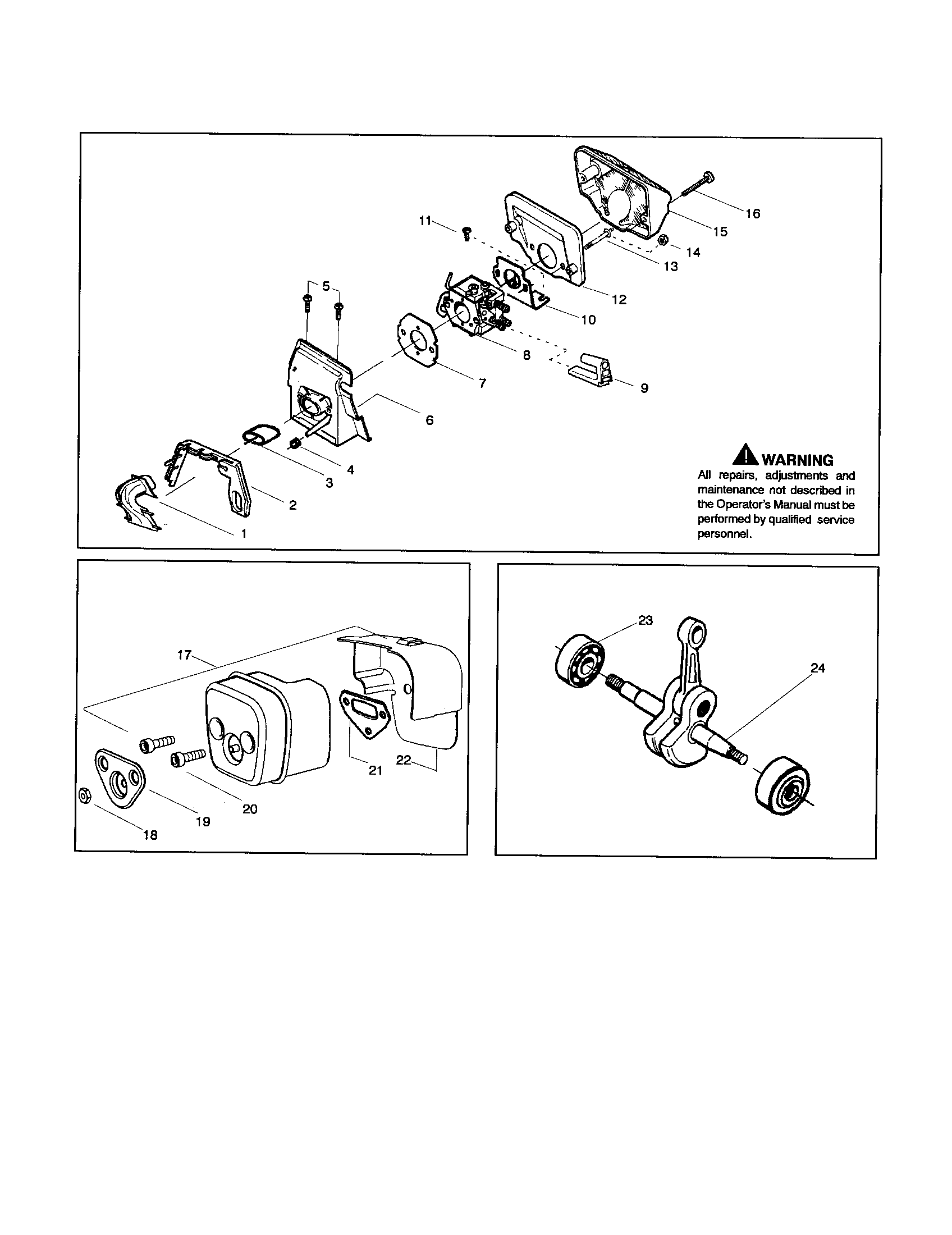 Husqvarna 142 muffler/carburetor/crankshaft diagram