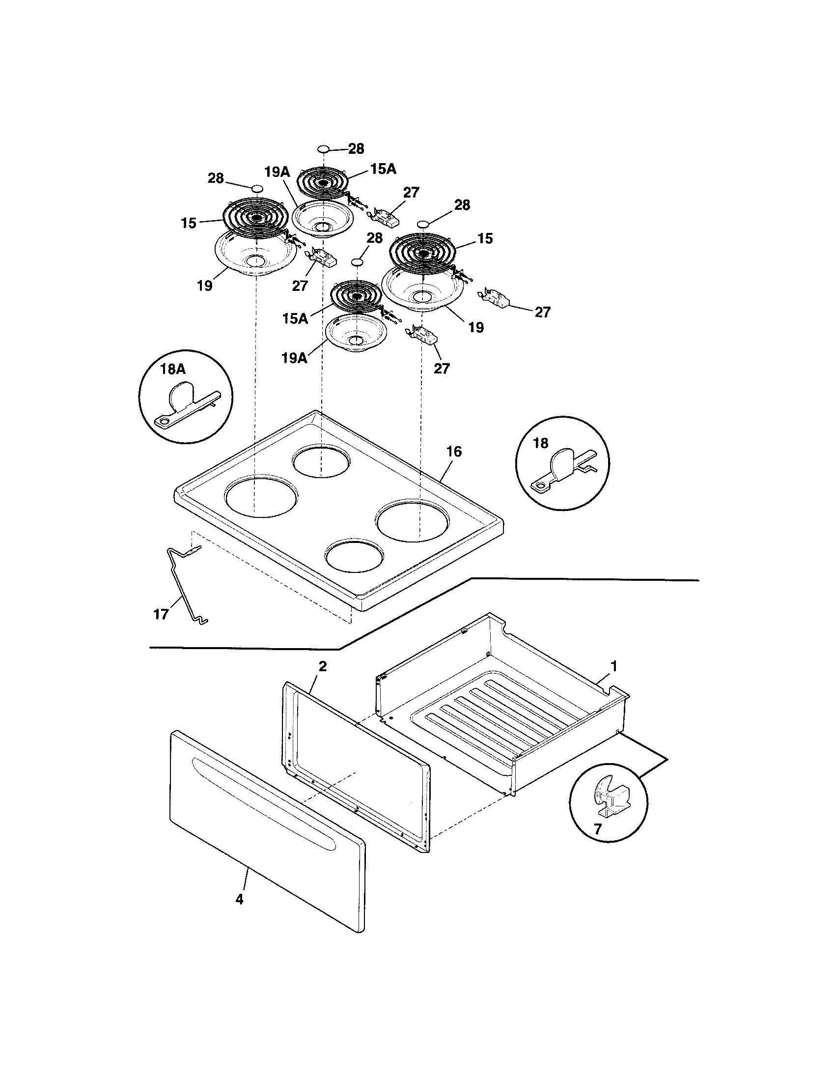 Frigidaire MFF312BSF top/drawer diagram