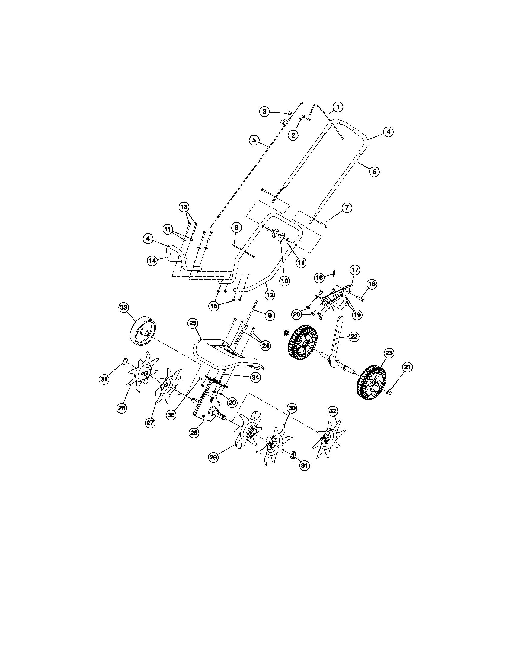 Craftsman 316292711 wheels/tines/handle diagram