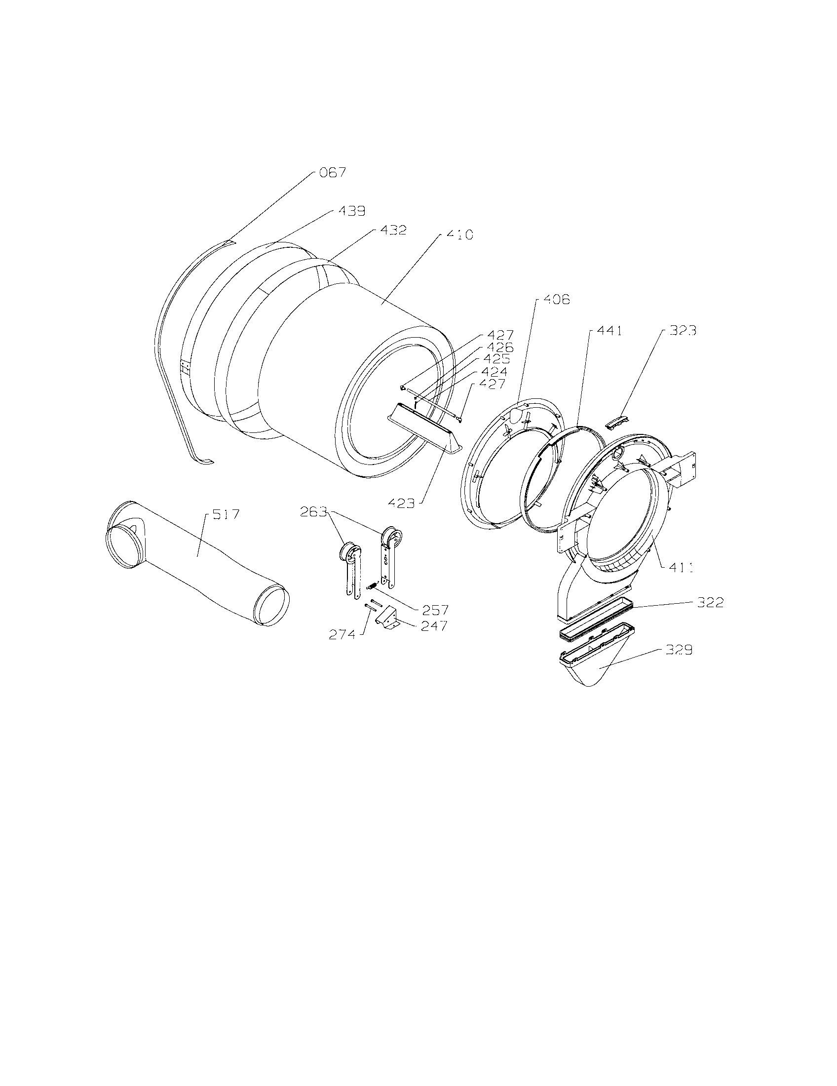 Danby SCD5505W drum/connection hose diagram