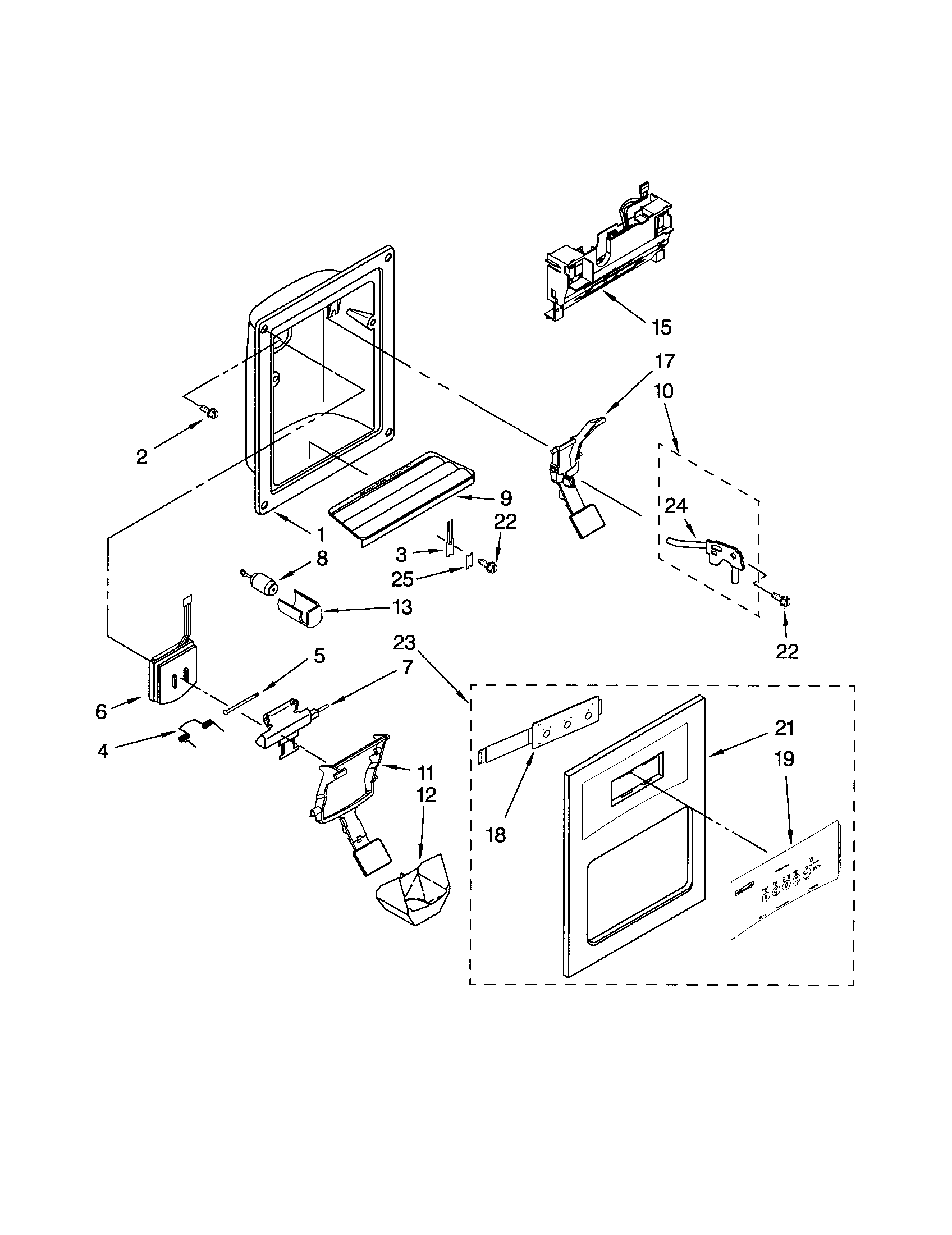 Kenmore 10656869601 dispenser front diagram