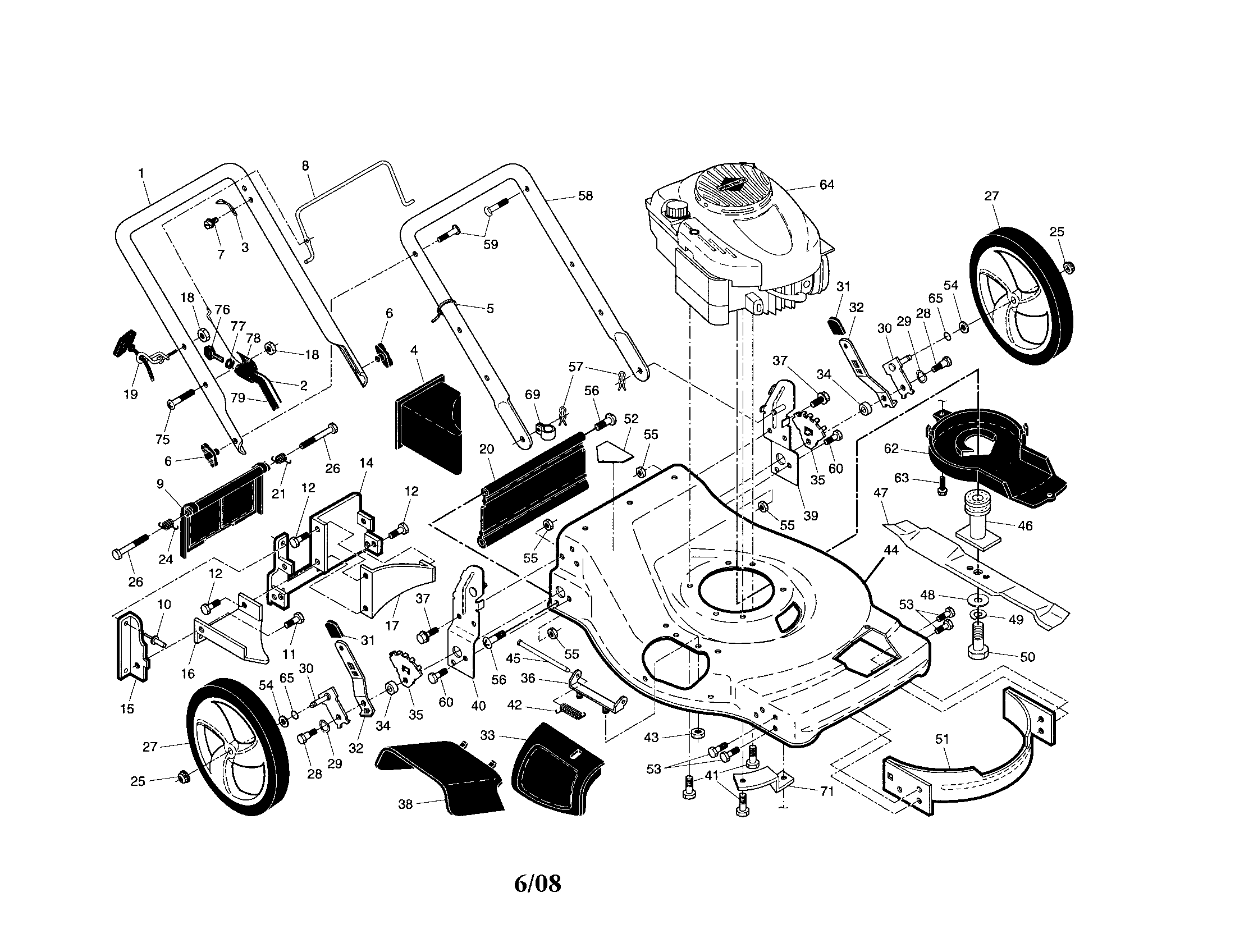 Craftsman 917371950 engine/housing/handle diagram