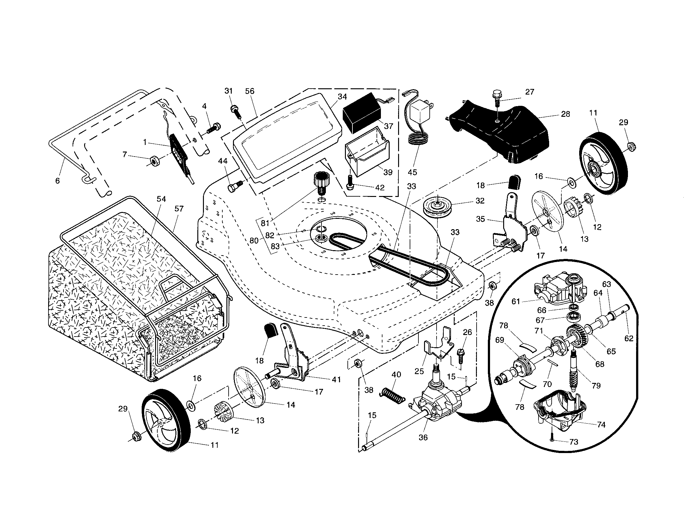 Craftsman 917371950 drive control/gear case/wheels diagram