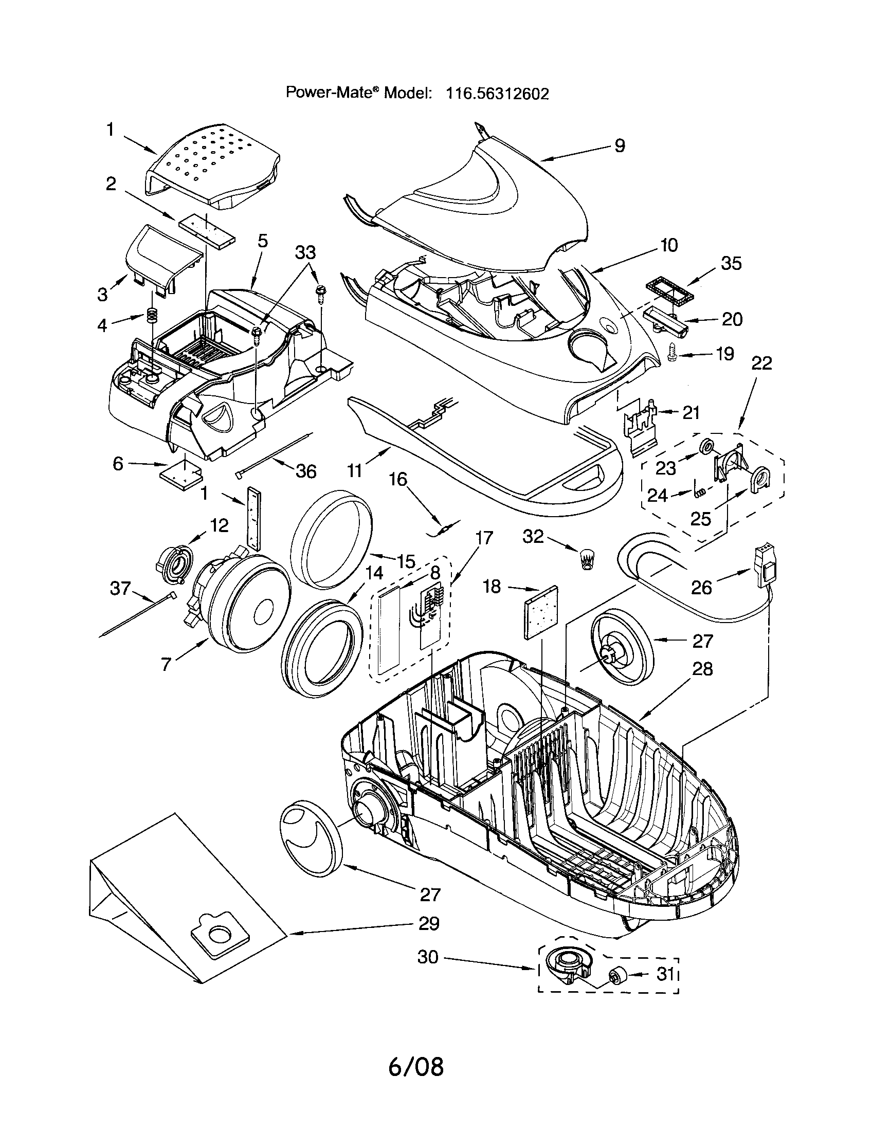 Kenmore 11626312602 canopy/base diagram