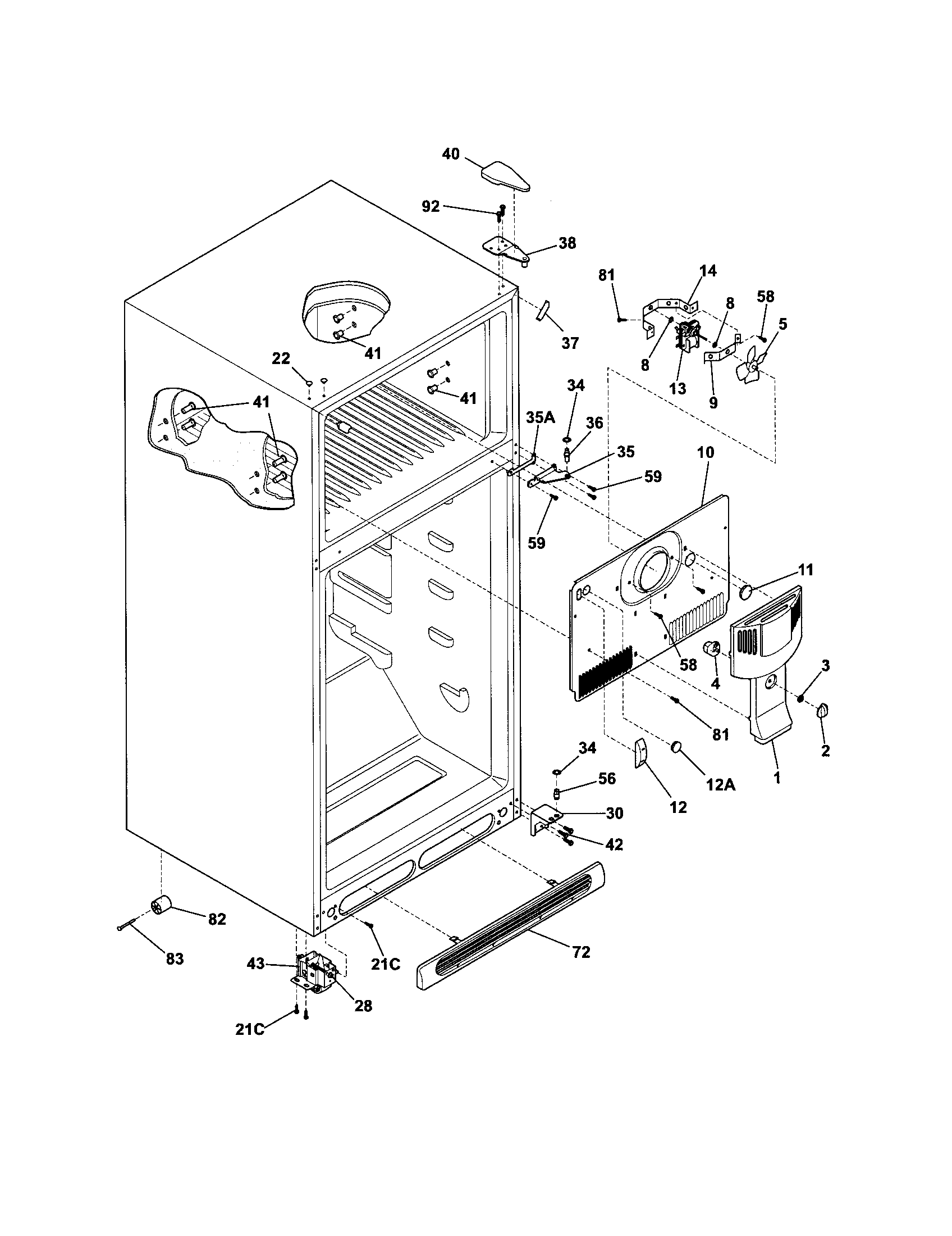 Frigidaire FRT15G4JW0 cabinet diagram