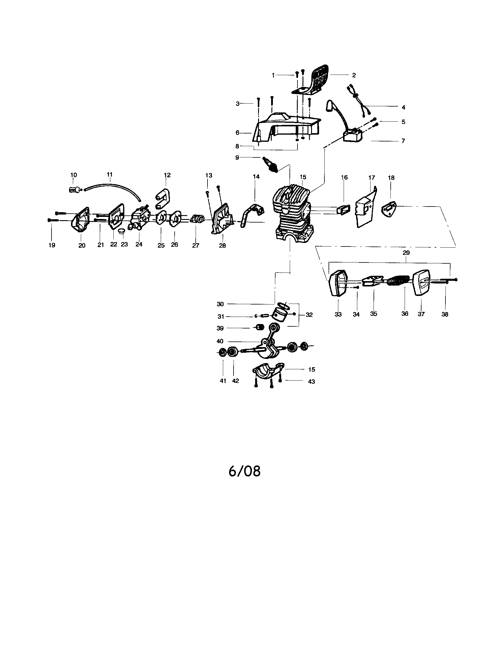 Poulan 2900 TYPE 1-2 shield/cylinder/crankshaft diagram