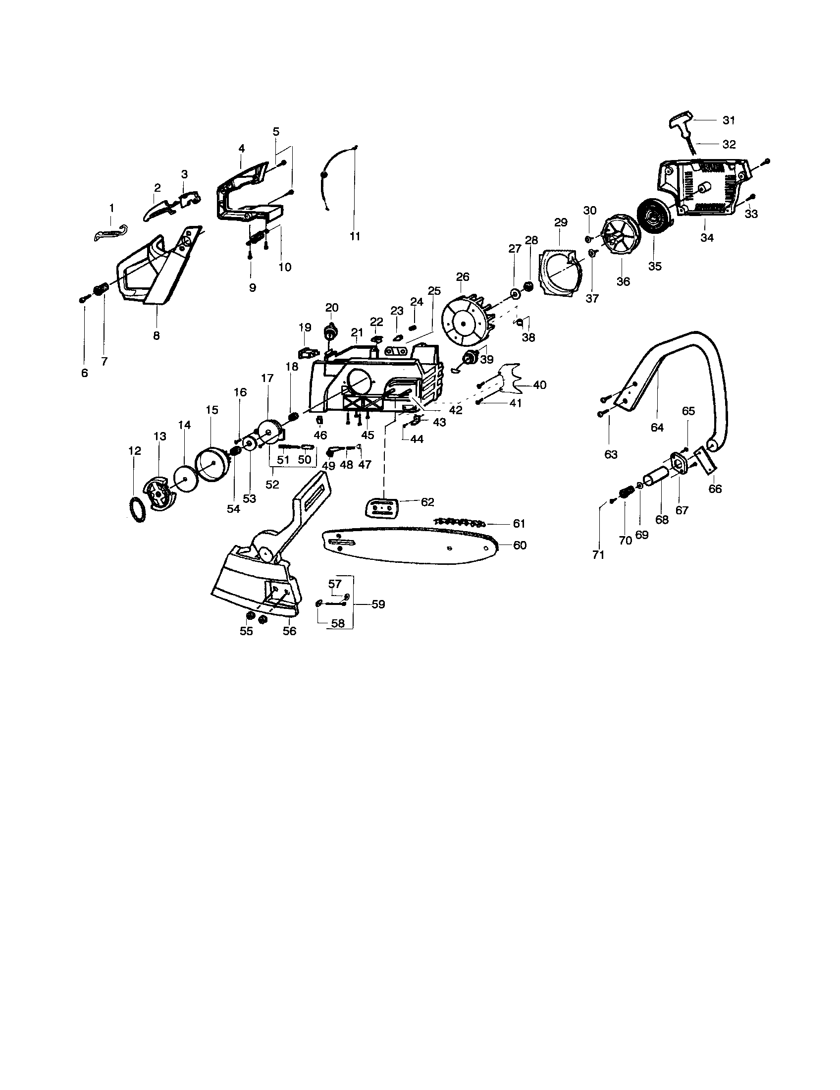 Poulan 2900 TYPE 1-2 chassis/bar/handle diagram