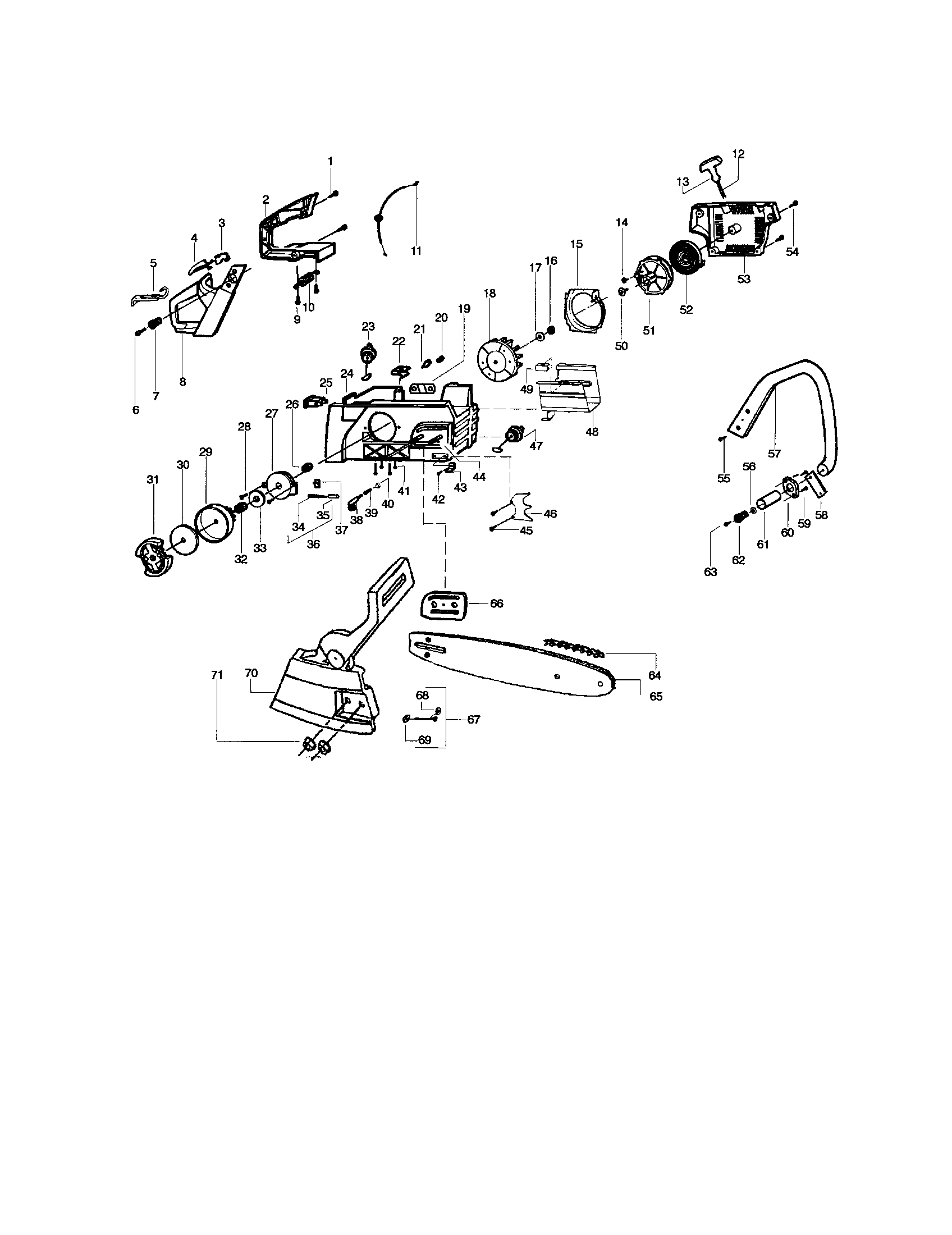 Poulan 2900 TYPE 3 chassis/bar/handle diagram