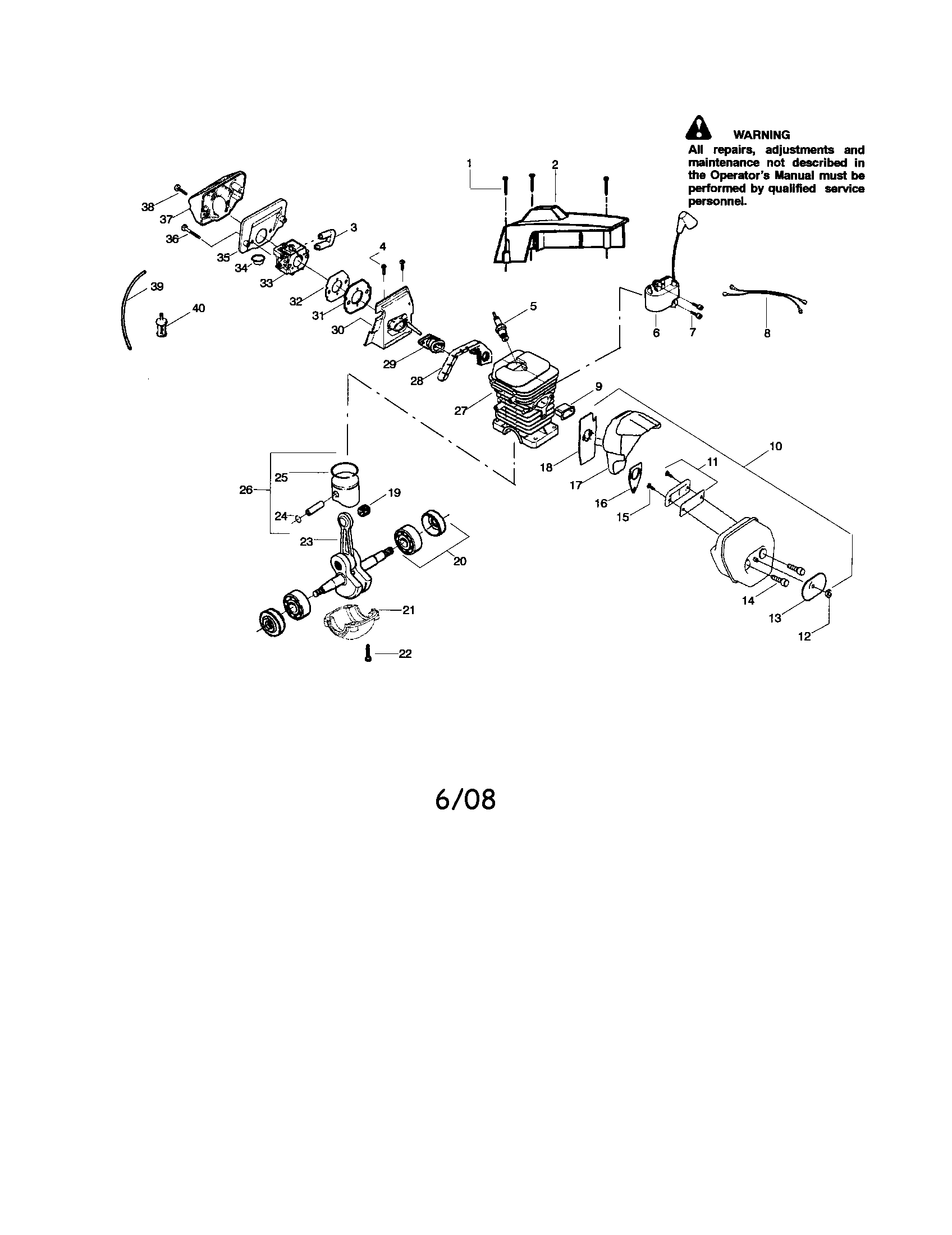 Poulan 2900 TYPE 4 shield/cylinder/crankshaft diagram