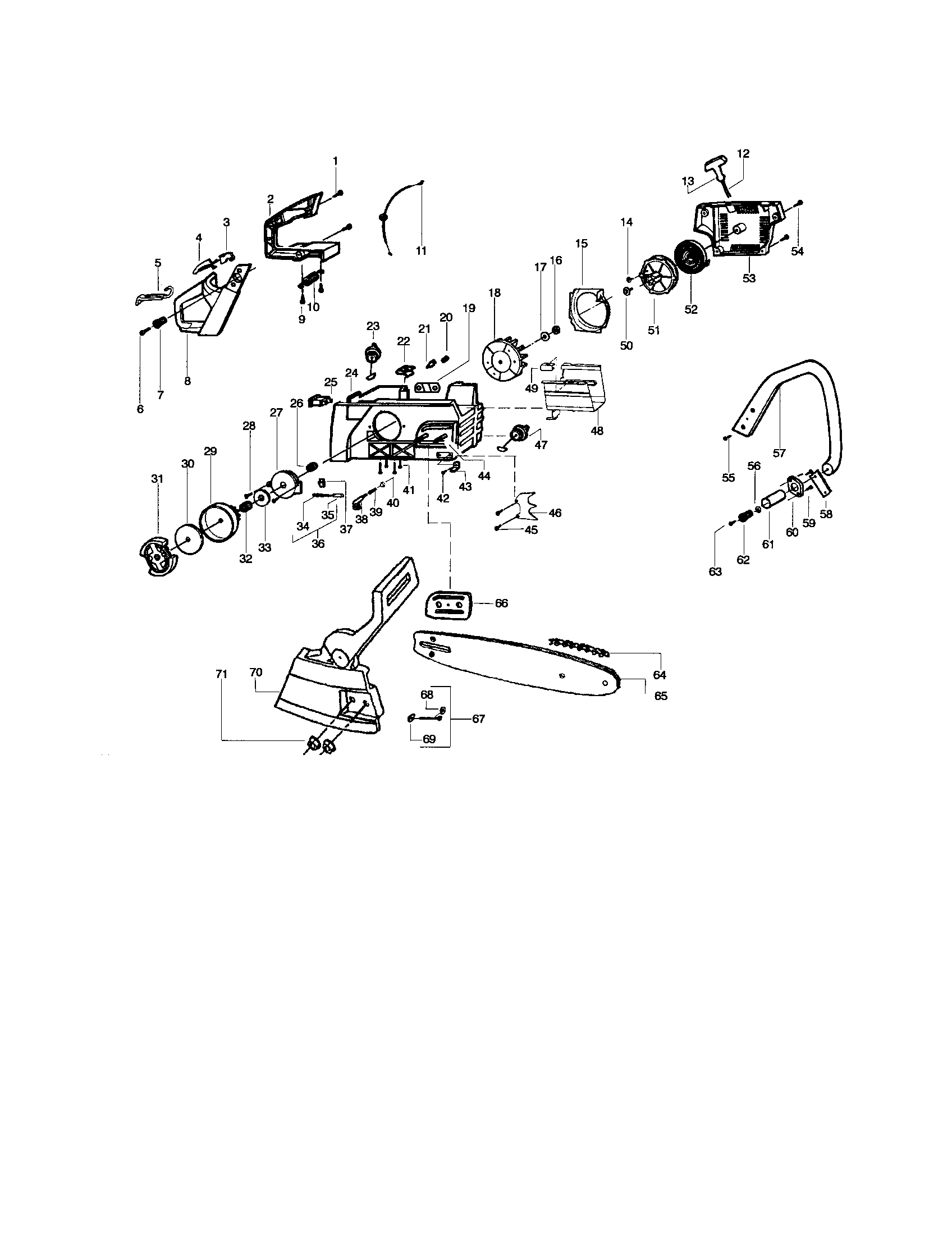 Poulan 2900 TYPE 4 chassis/bar/handle diagram