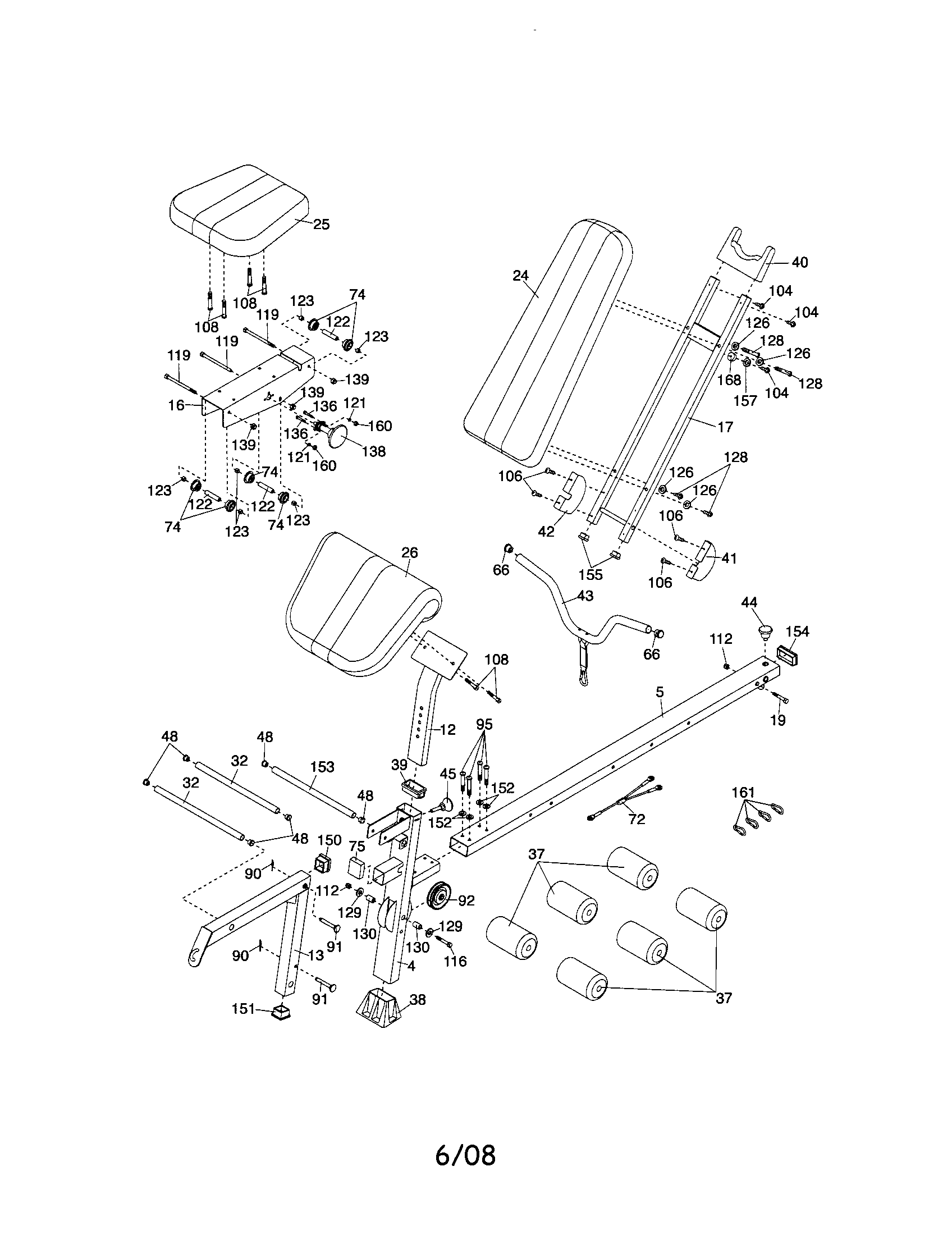 Weider WESY79740 seat/backrest/curl pad diagram