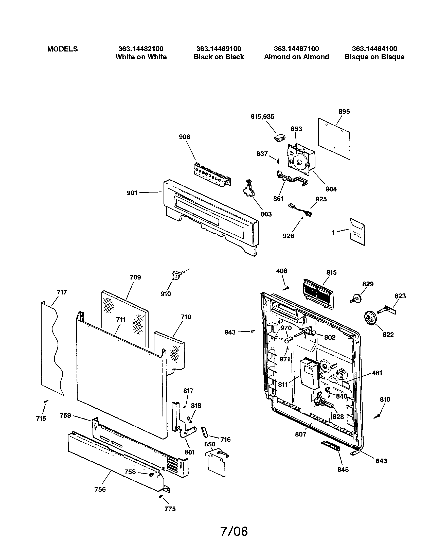 Kenmore 36314482100 escutcheon & door diagram