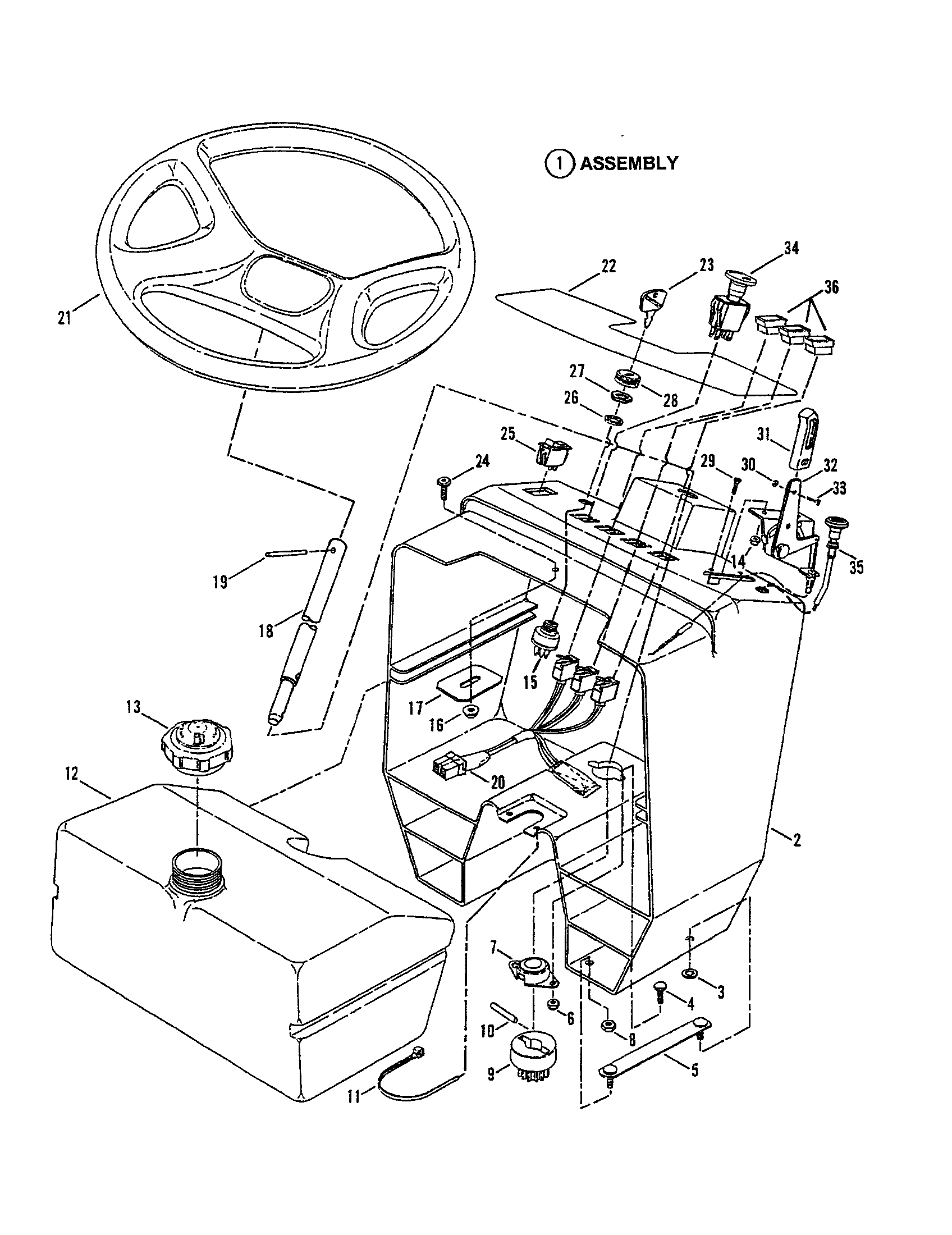 Snapper LT180H48DBV2 steering wheels/console/fuel tank diagram