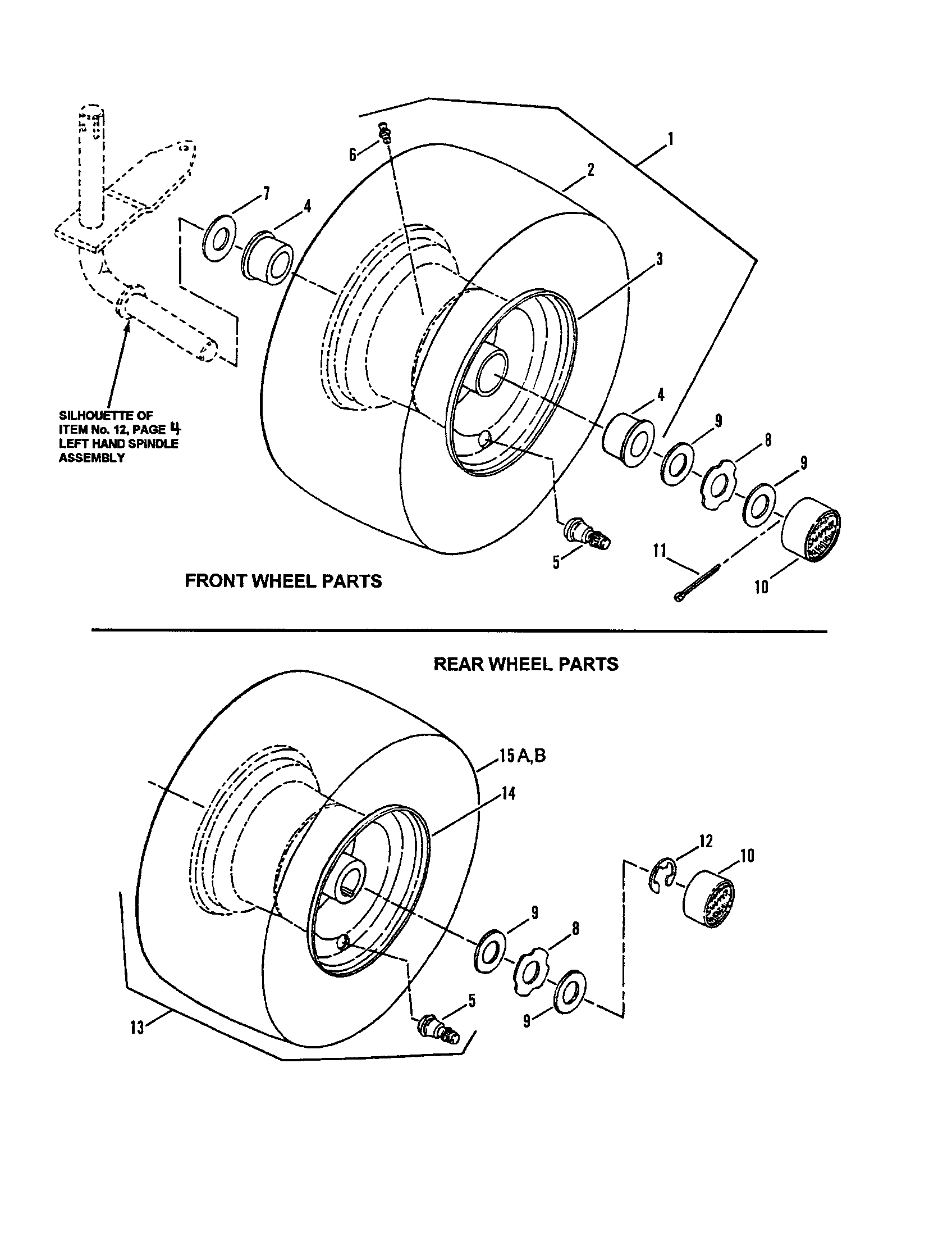 Snapper LT180H48DBV2 wheels, front & rear diagram