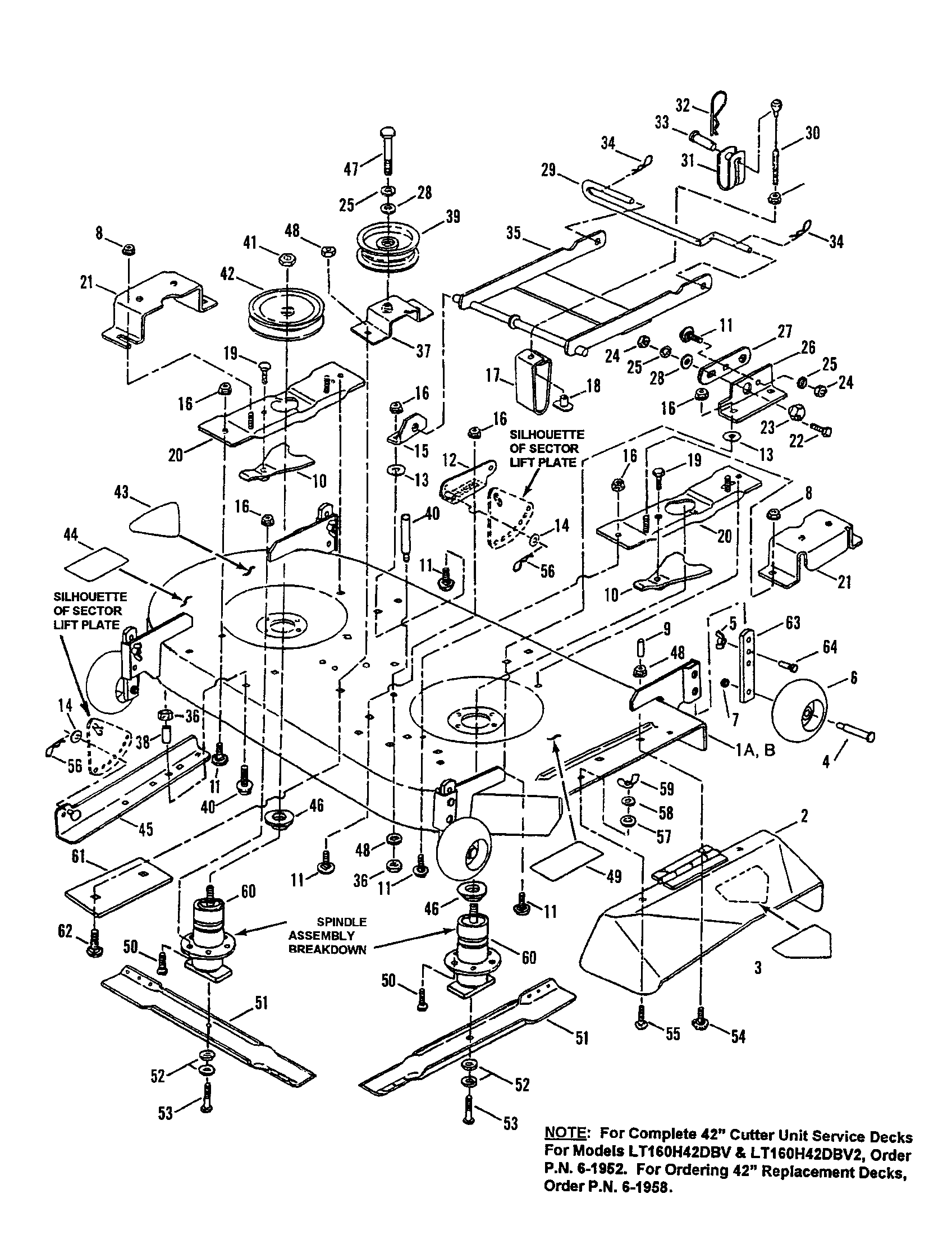 Snapper LT180H48DBV2 42" cutting deck diagram