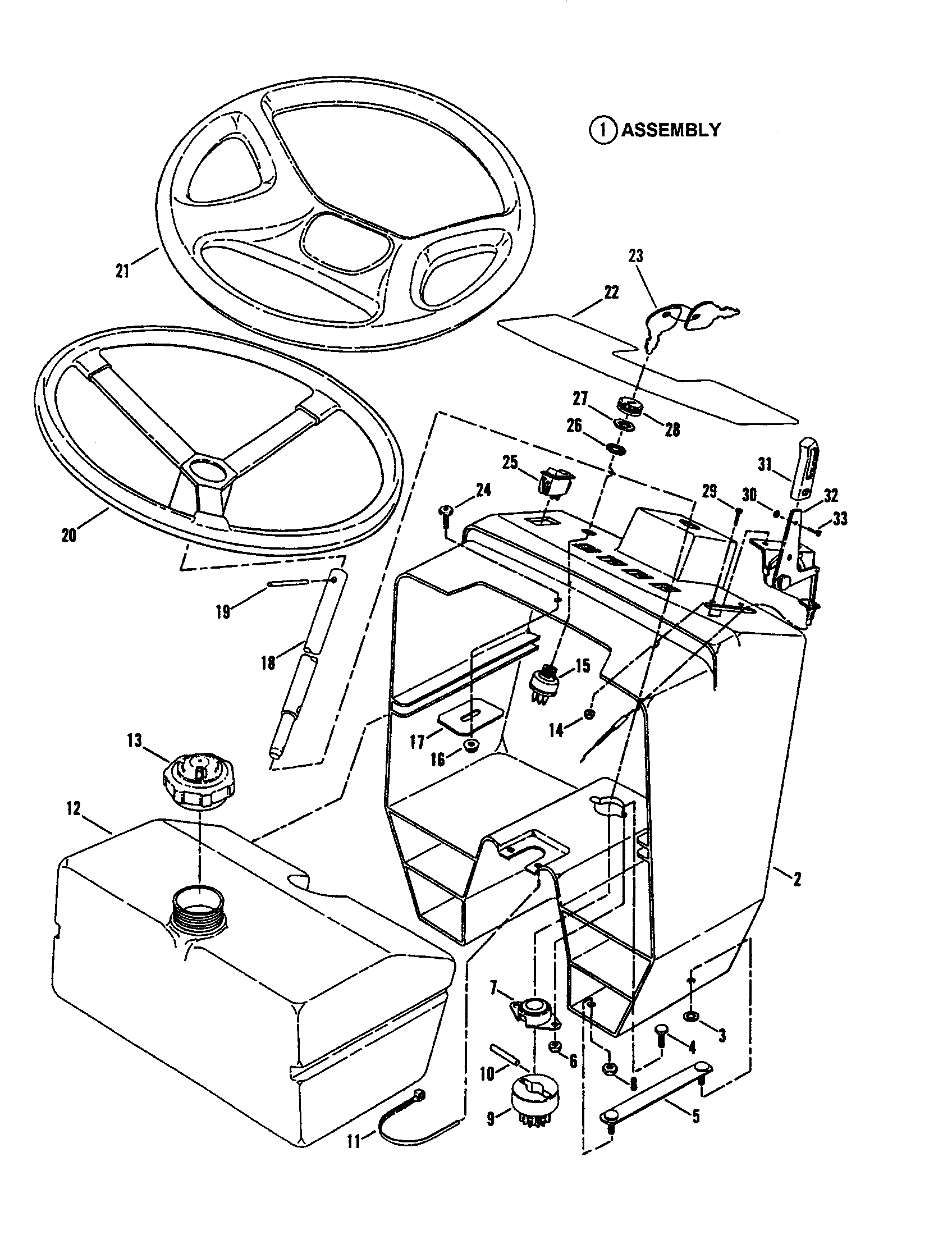 Snapper LT145H38DBV steering wheel/console/fuel tank diagram