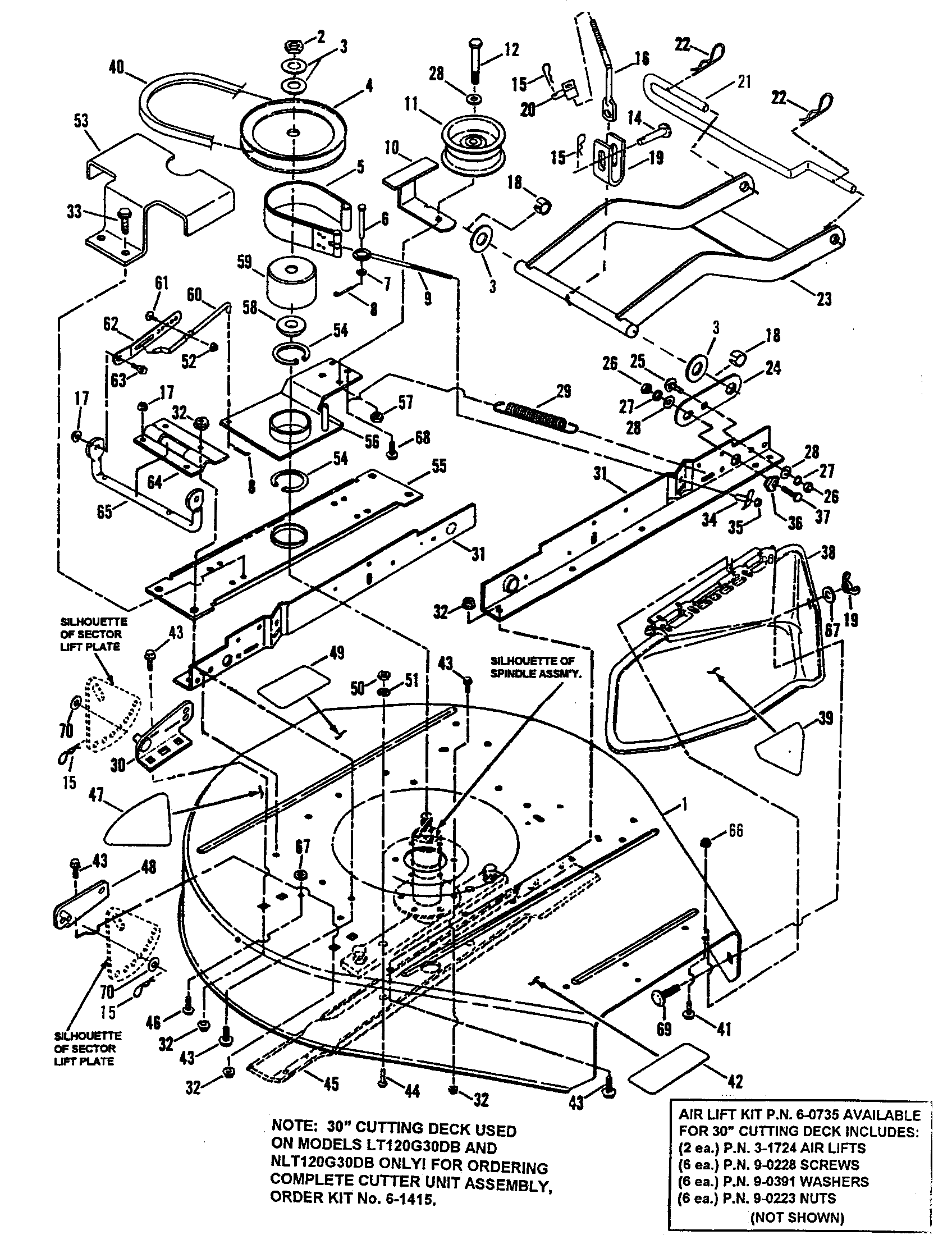 Snapper LT145H38DBV 30" cutting deck/belts/brakes diagram
