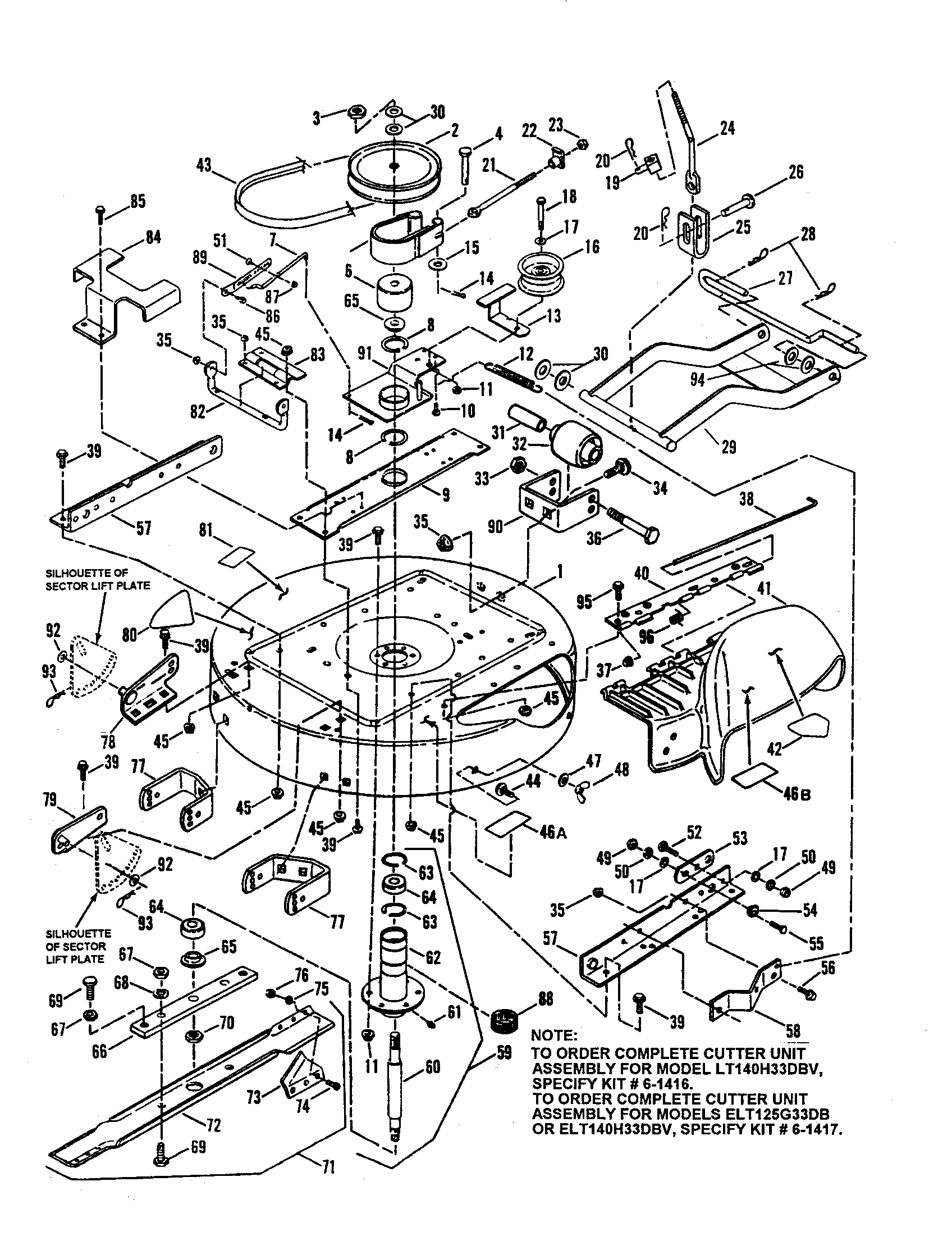 Snapper LT145H38DBV 33" cutting deck/belts/brakes diagram