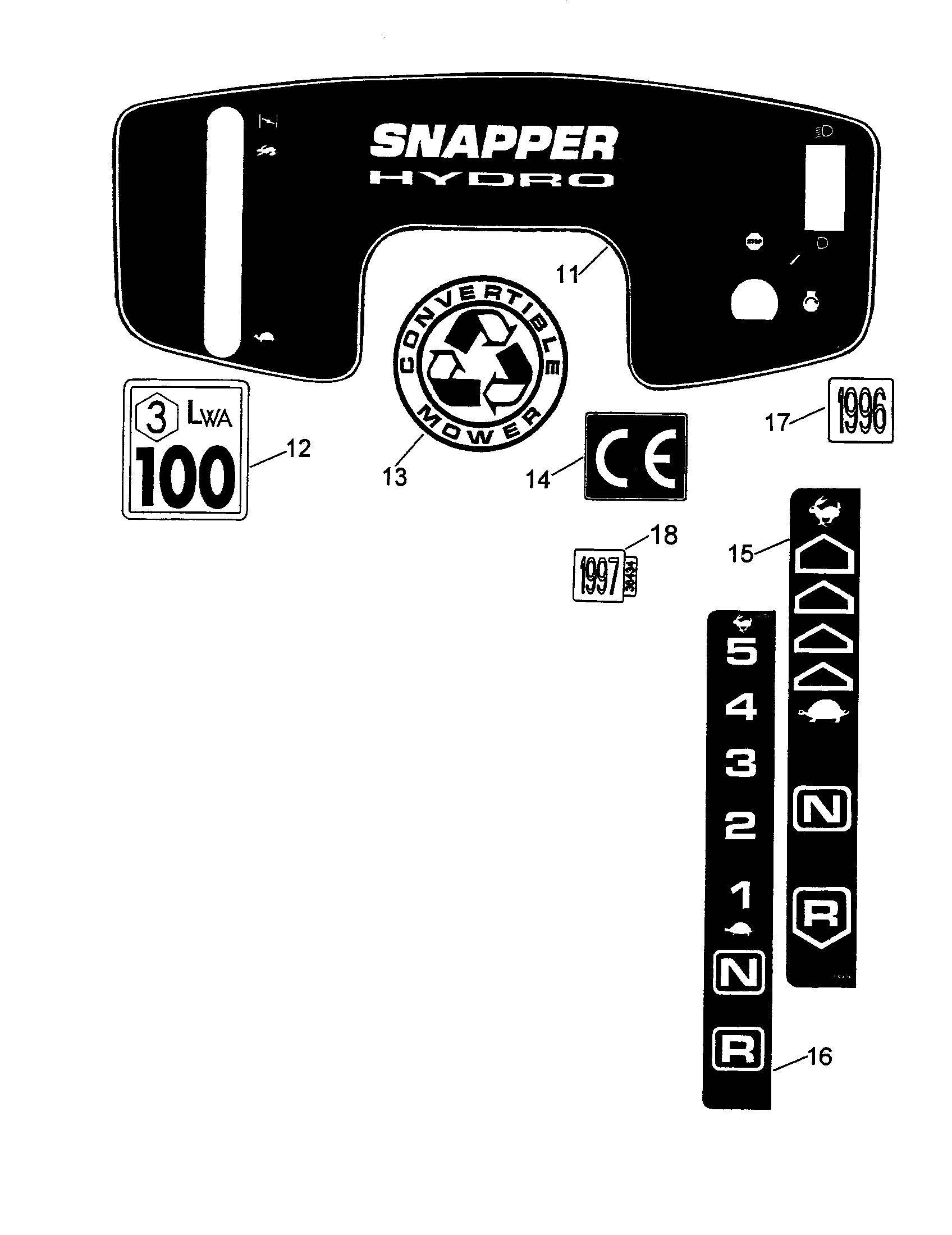 Snapper LT145H38DBV decals diagram