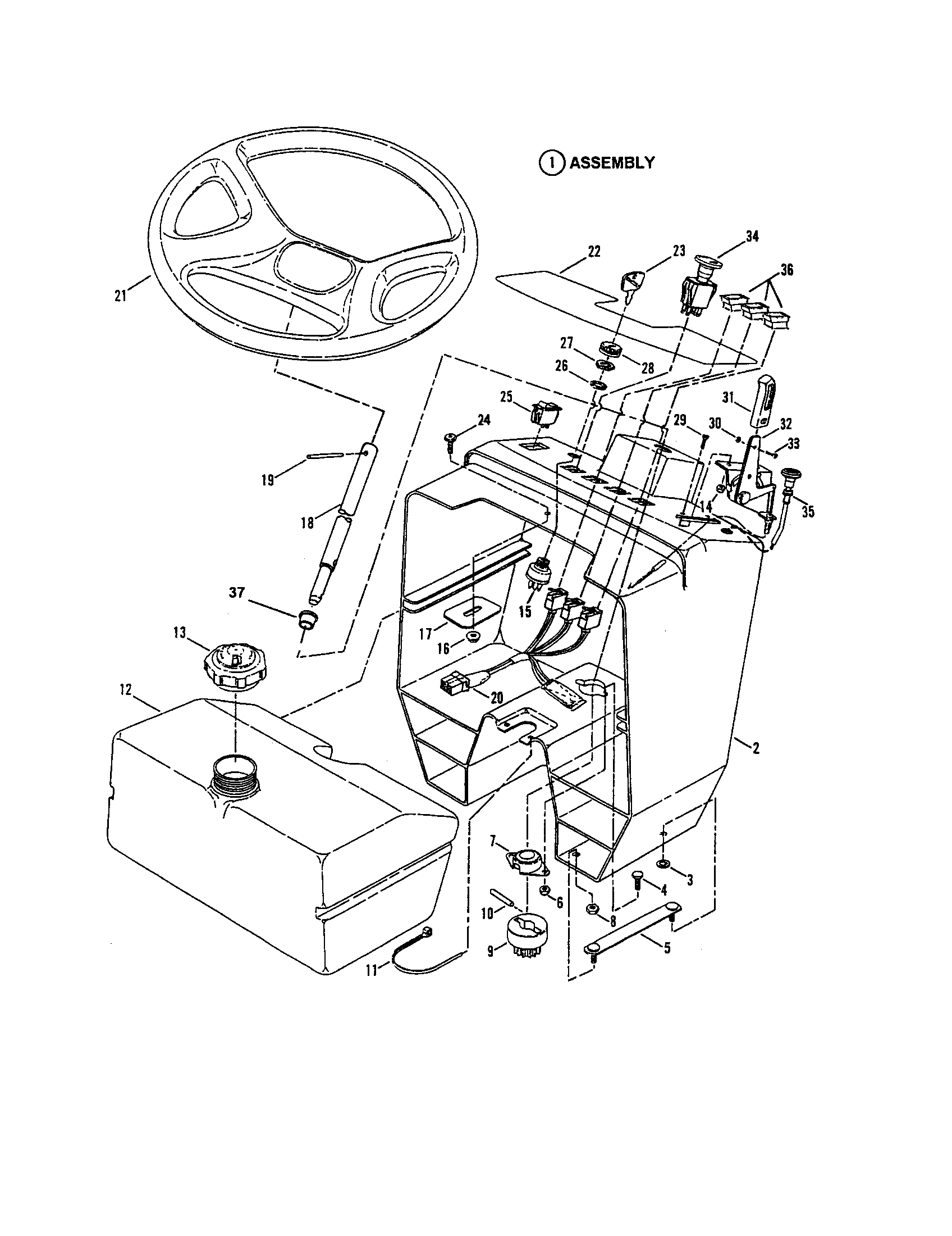 Snapper LT160H42FBV2 steering wheel/console/fuel tank diagram