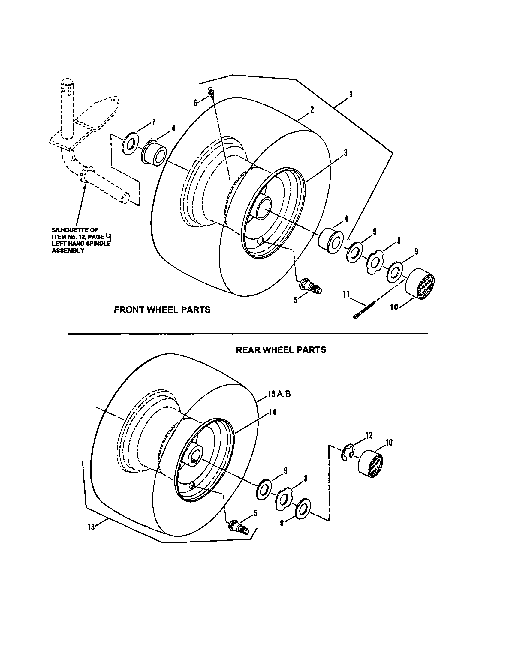 Snapper LT160H42FBV2 wheels, front & rear diagram