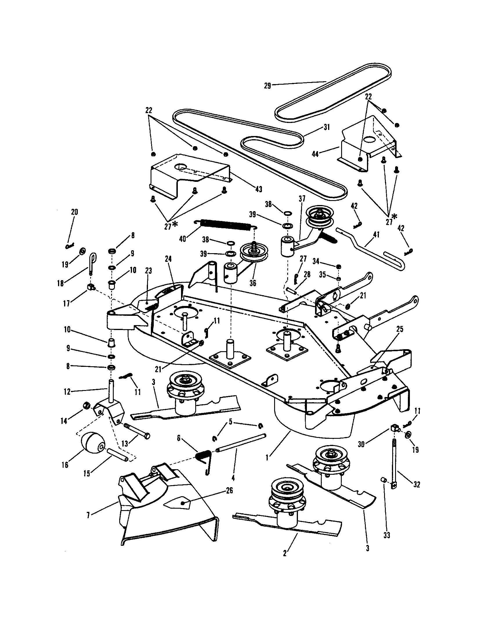 Snapper LT160H42FBV2 48" cutting deck/belts/brakes diagram