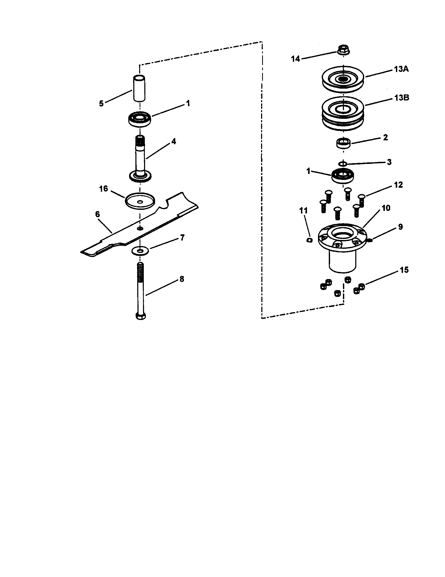 Snapper LT160H42FBV2 spindle-48" cutting deck diagram