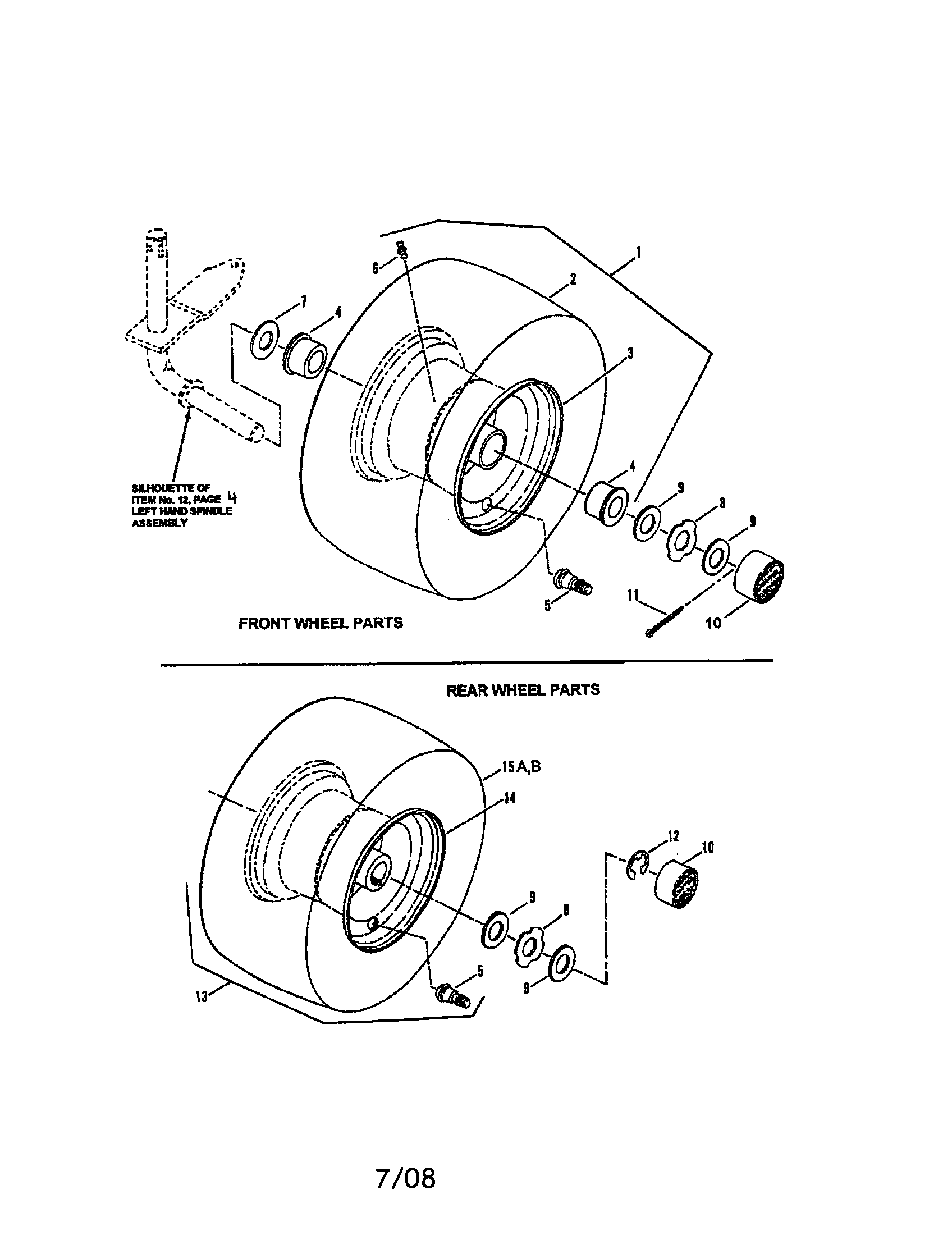 Snapper LT180H48GBV2 wheels, front & rear diagram