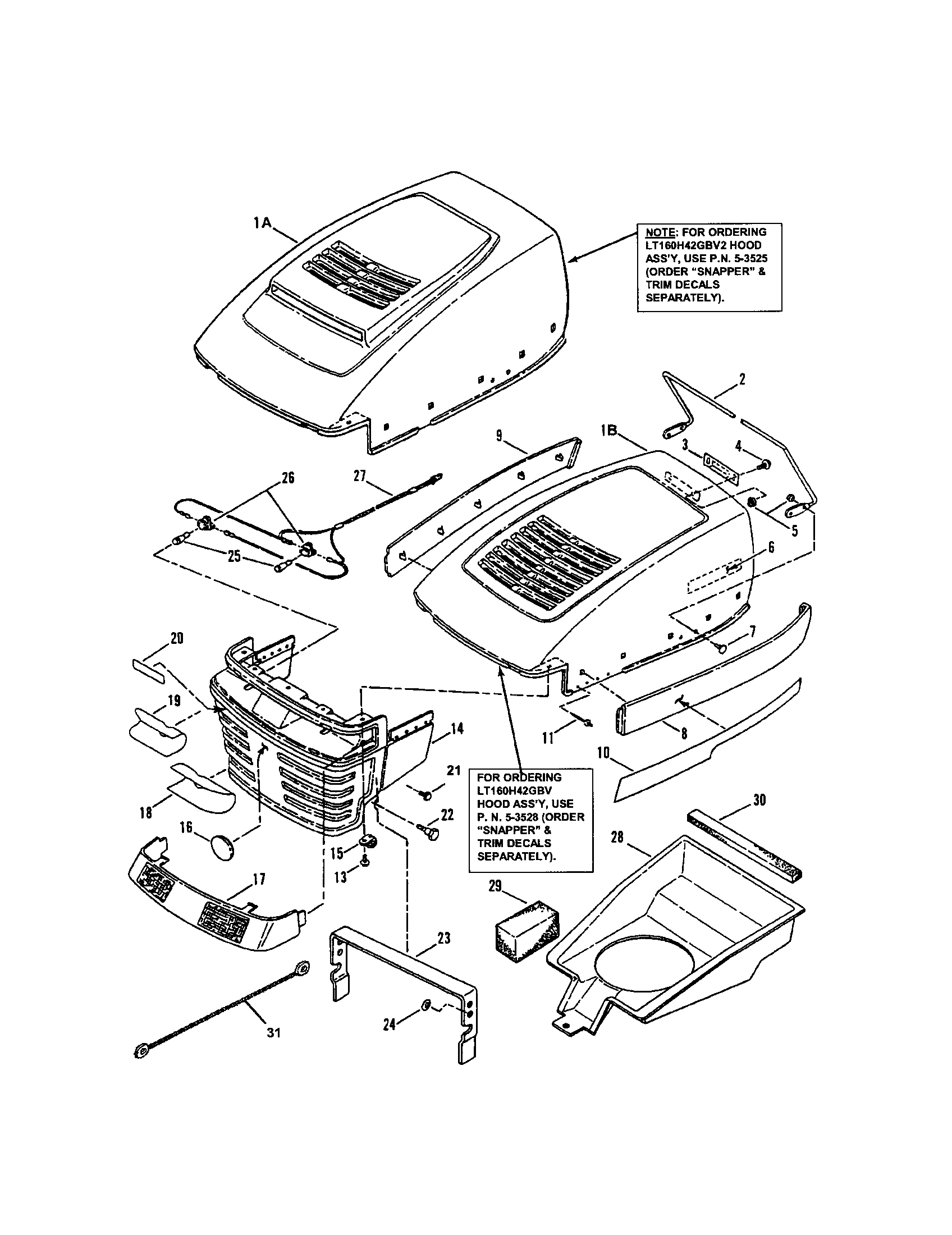 Snapper LT180H48GBV2 hood/bumper/headlights diagram