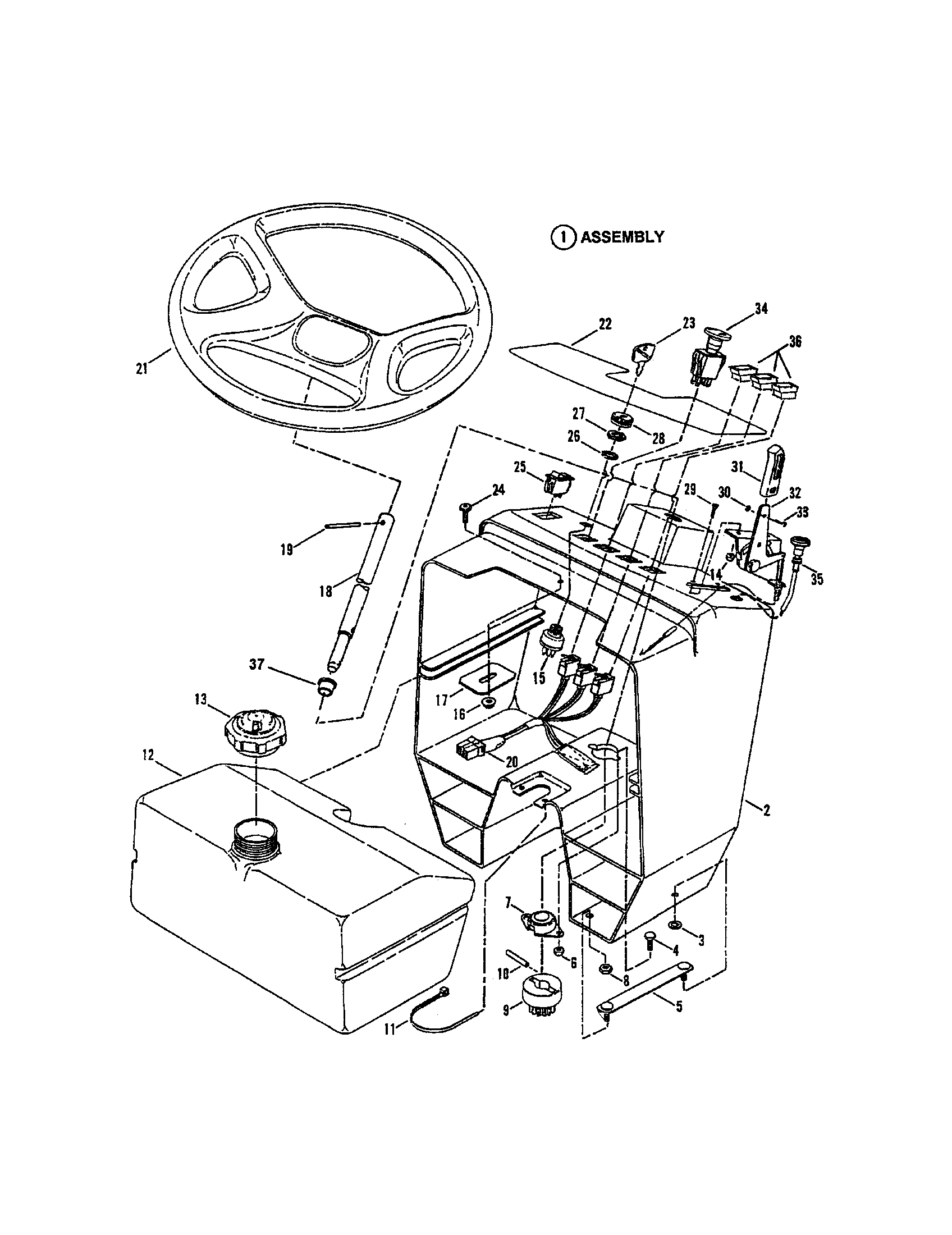 Snapper LT180H48GBV2 steering wheel/console/fuel tank diagram