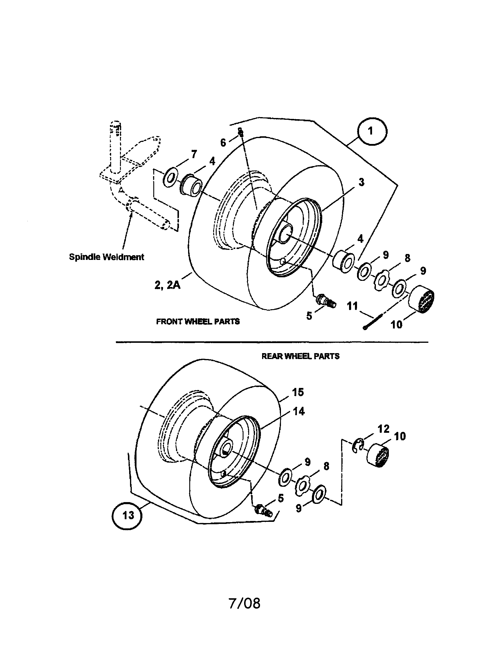Snapper LT145H38GBV wheels, front & rear diagram