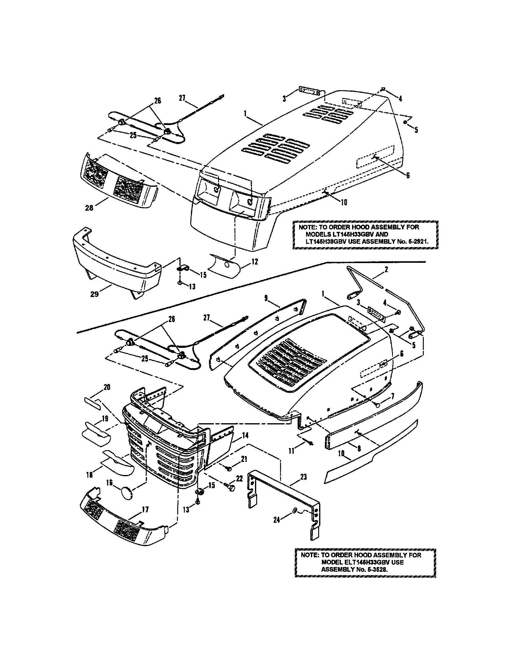 Snapper LT145H38GBV hood/bumper/headlights diagram