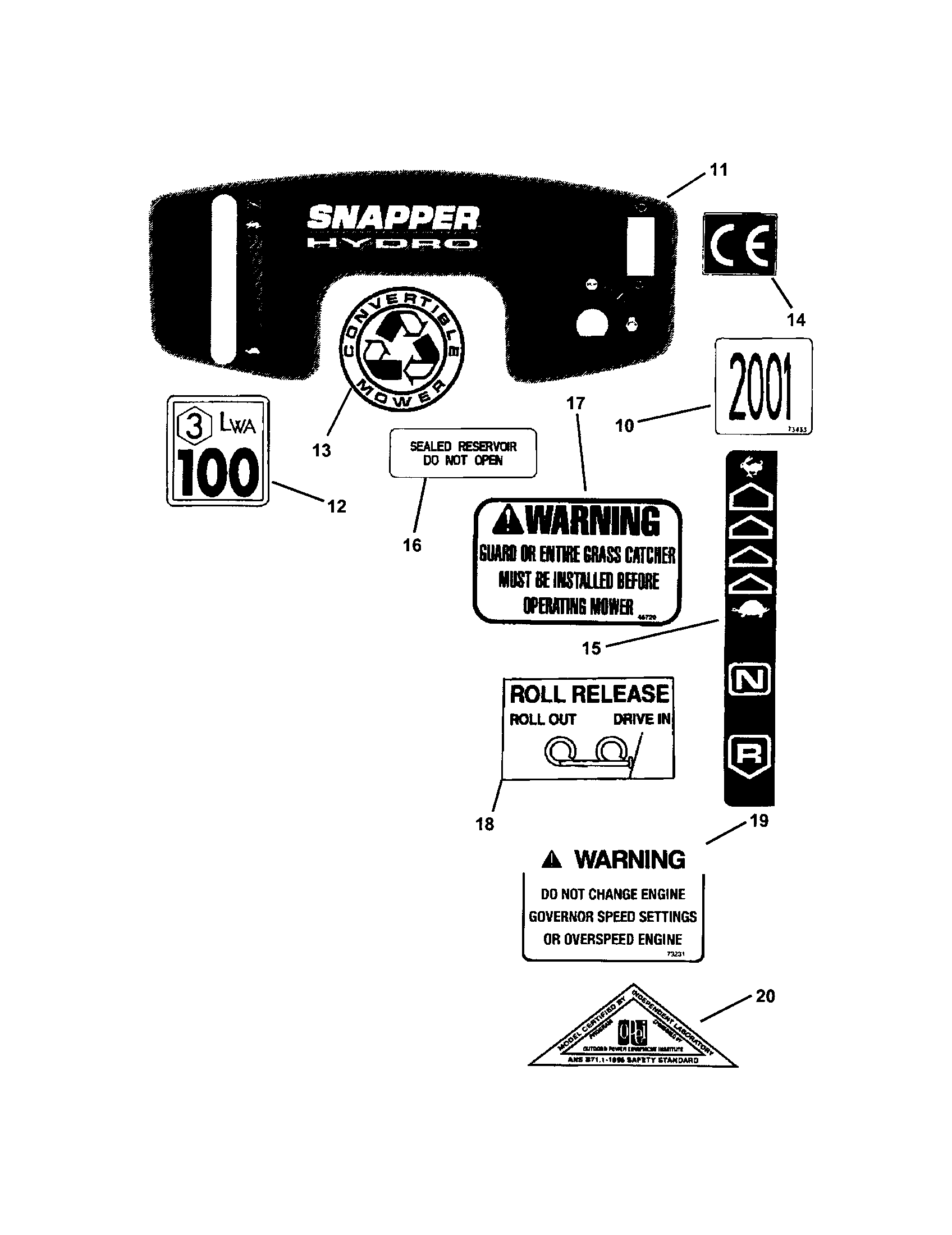 Snapper LT145H38GBV decals diagram