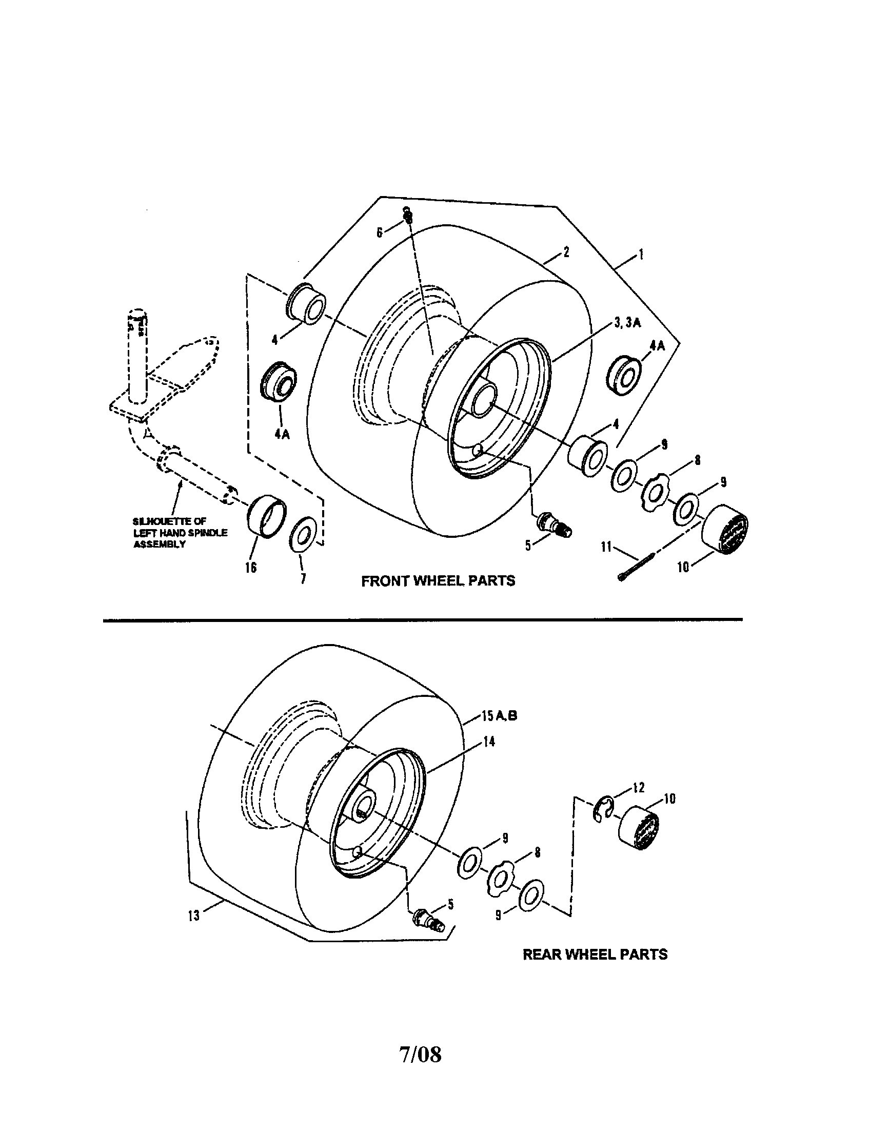 Snapper WLT200H48IBV2 wheels, front & rear diagram