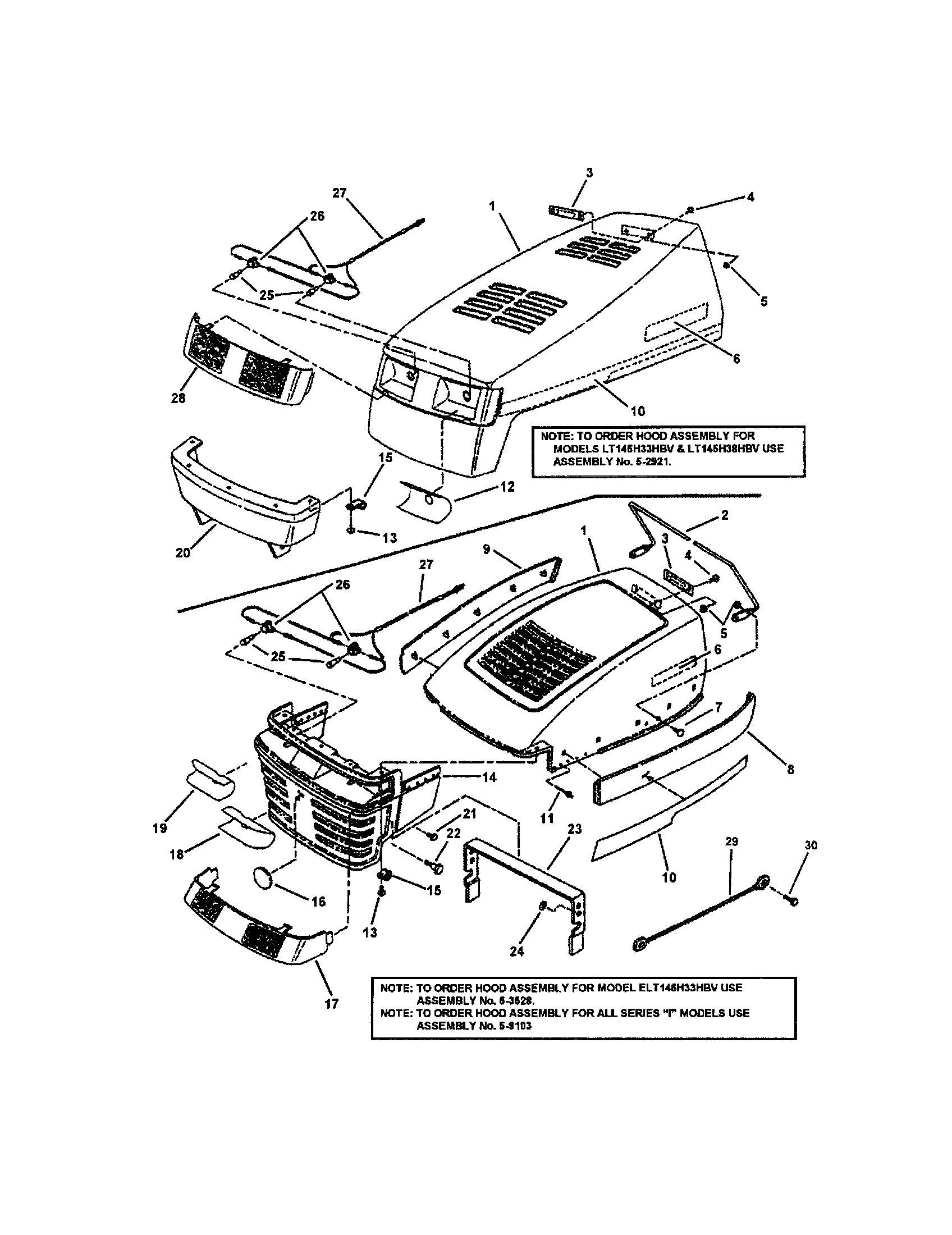 Snapper ELT150H33IBV hood/bumper/headlights diagram