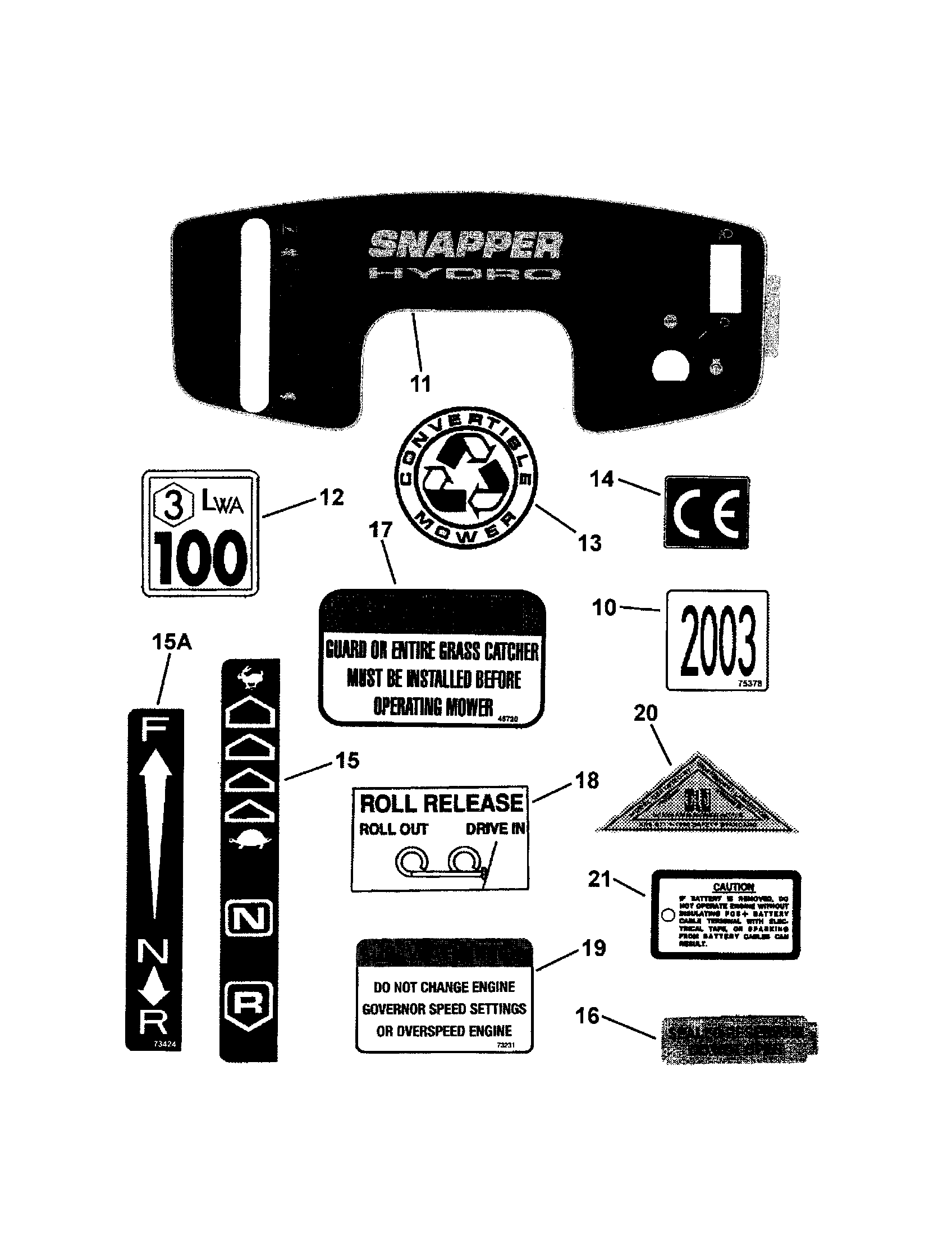 Snapper ELT150H33IBV decals diagram