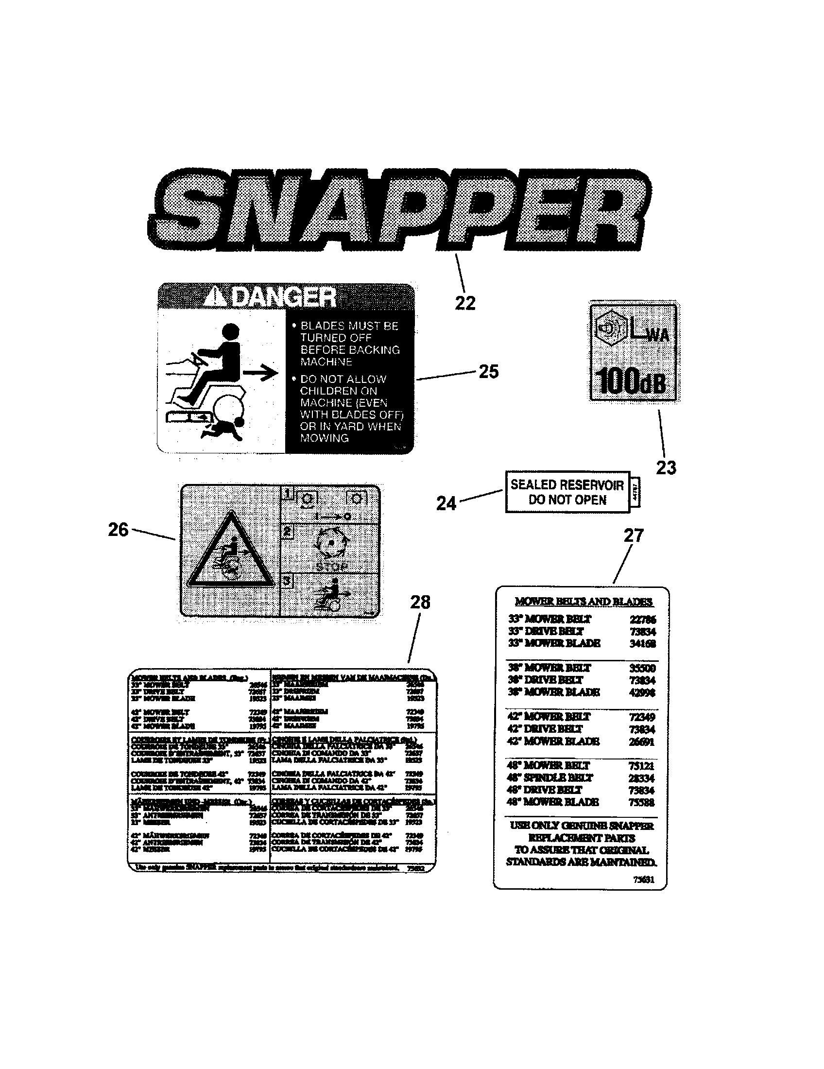 Snapper ELT150H33IBV decals diagram