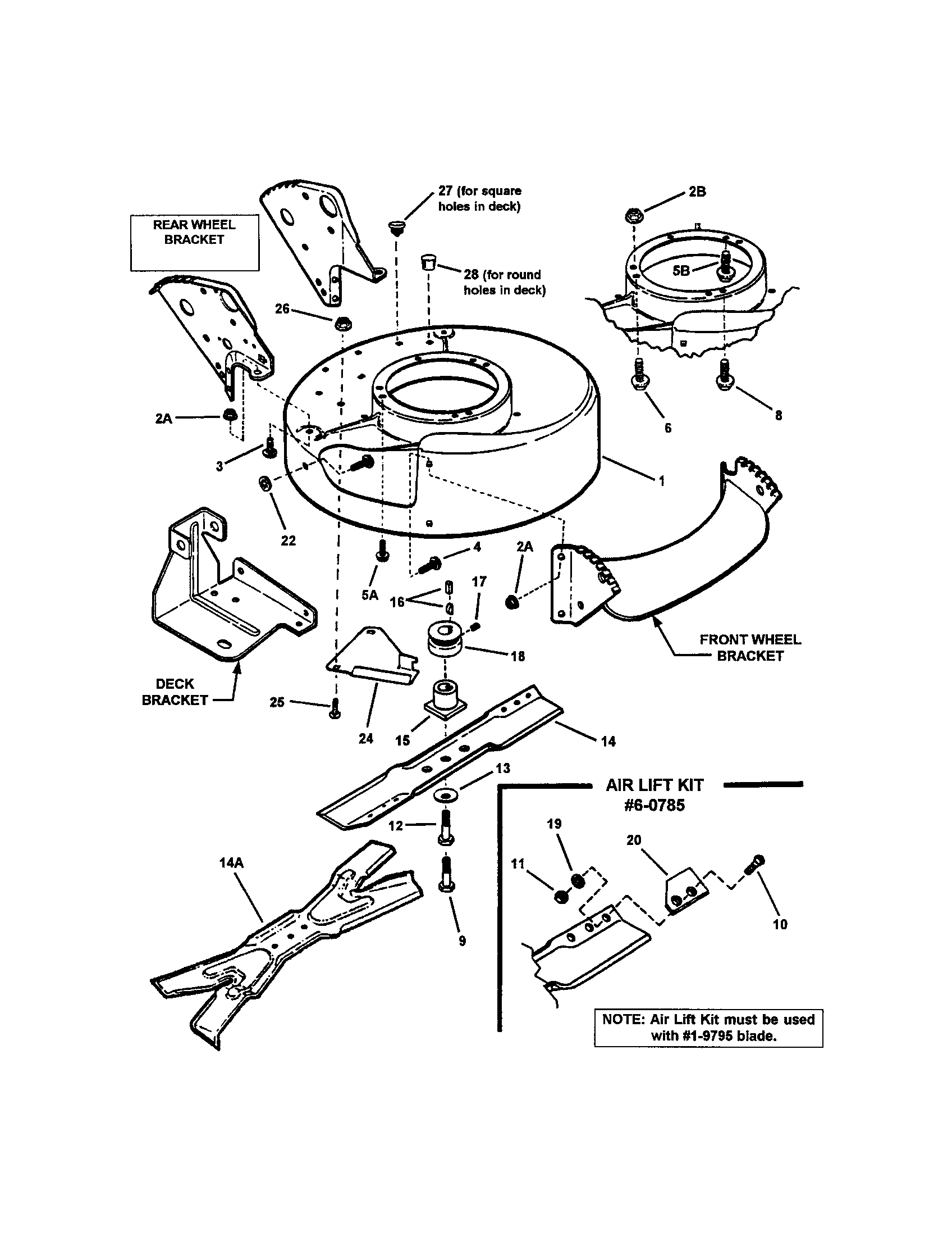 Snapper CP215512KWV cutting deck, blade diagram