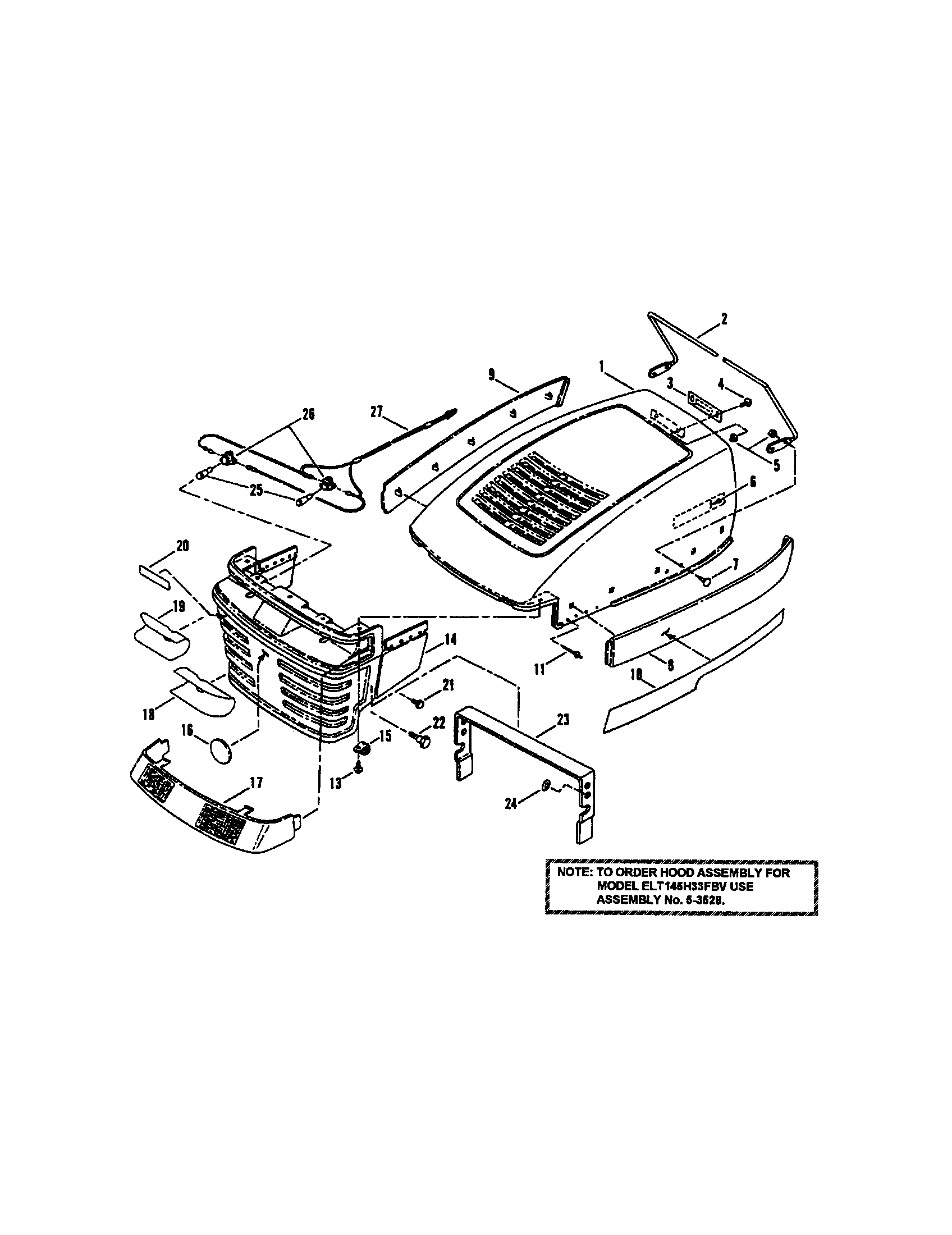 Snapper ELT145H33FBV hood/bumper/headlights (part 2) diagram