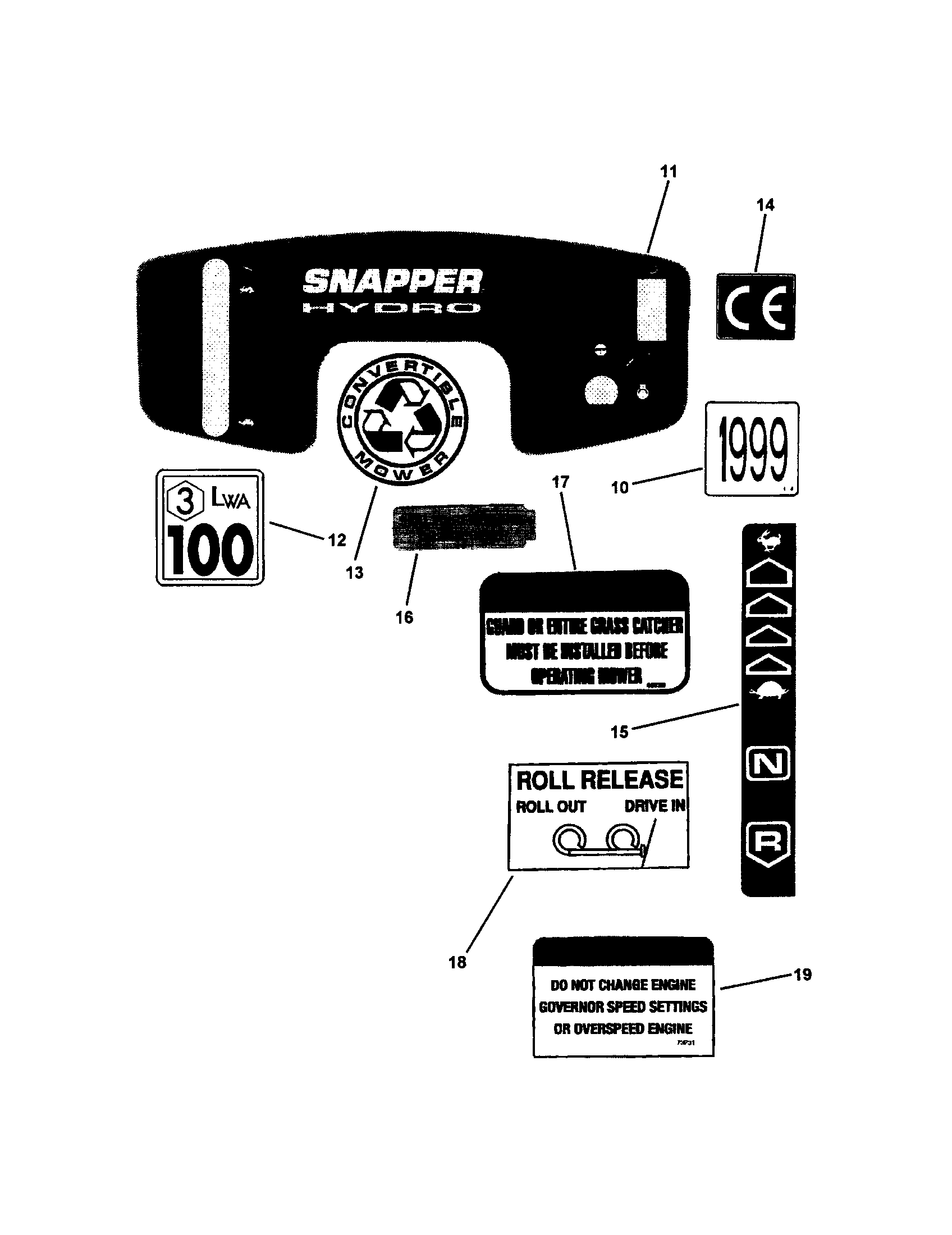 Snapper ELT145H33FBV decals (part 2) diagram