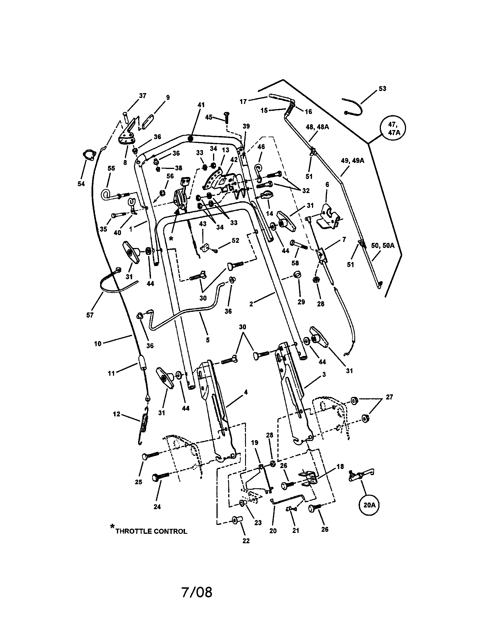 Snapper FRP216016 handles/controls diagram