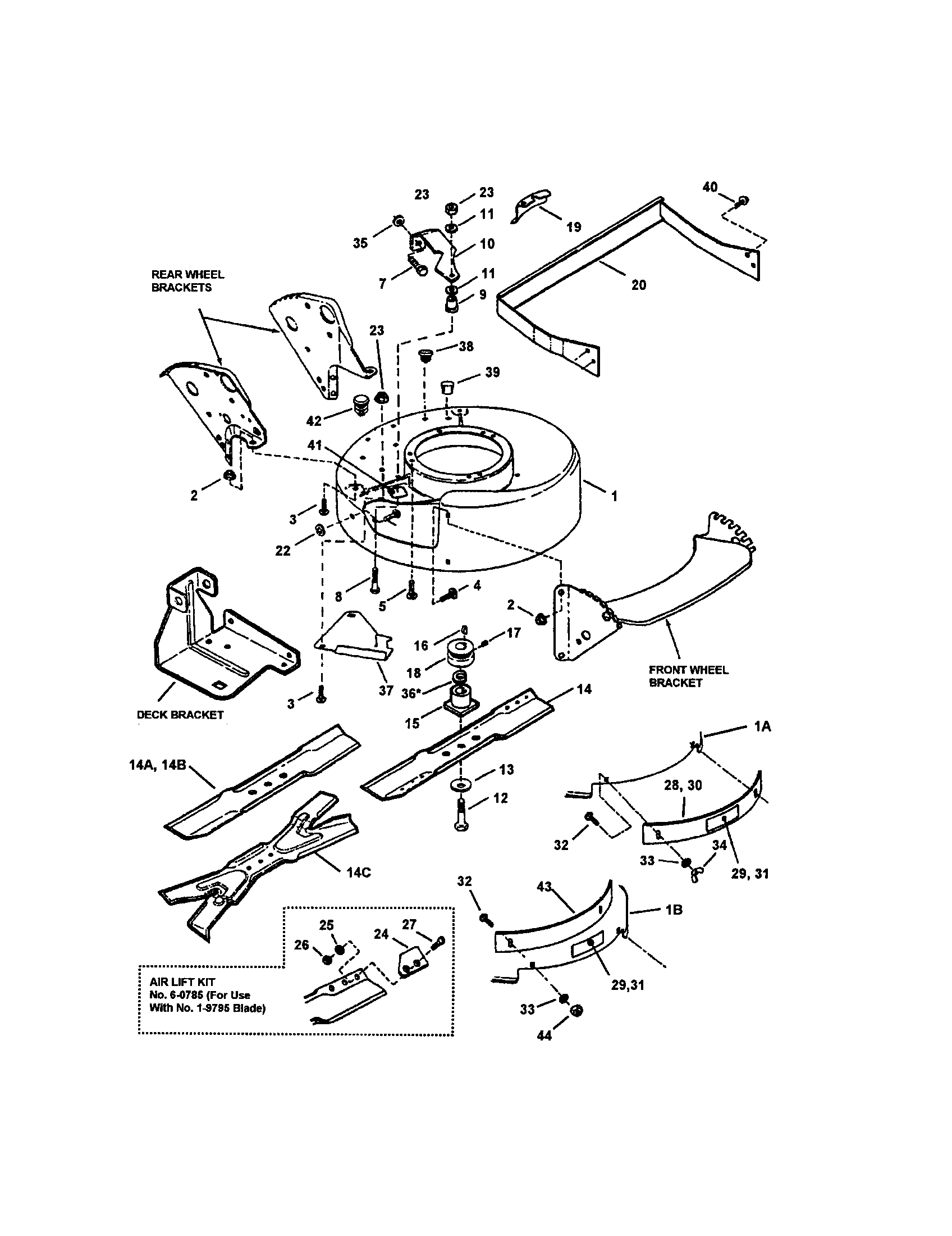 Snapper FRP216016 cutting deck/blades diagram