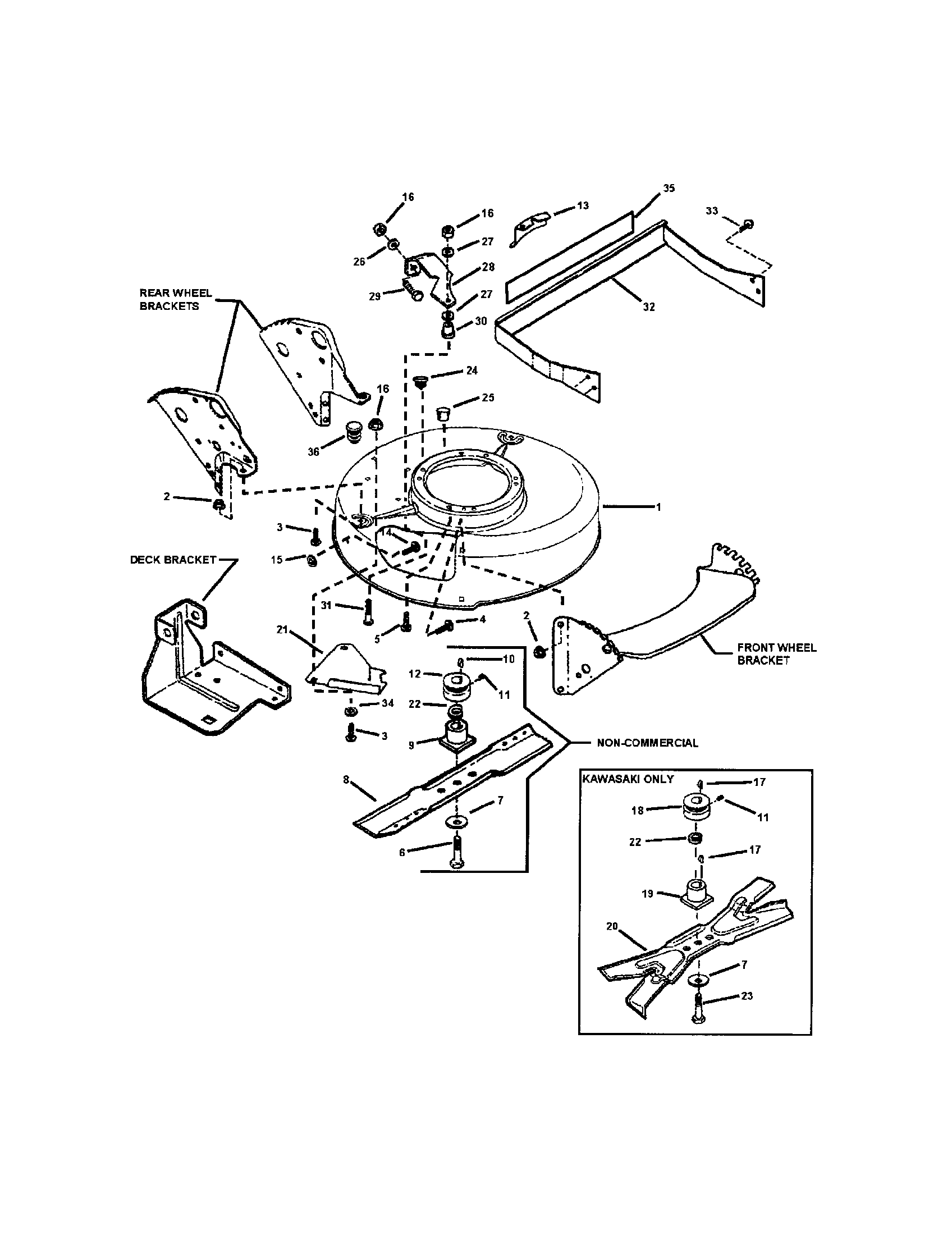 Snapper EMRP216014B cutting deck, blade diagram