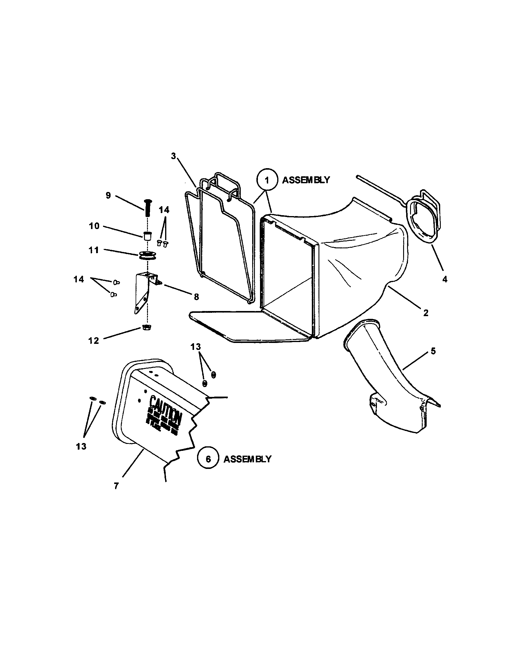 Snapper EMRP216014B grass bag (non-swivel wheel models) diagram