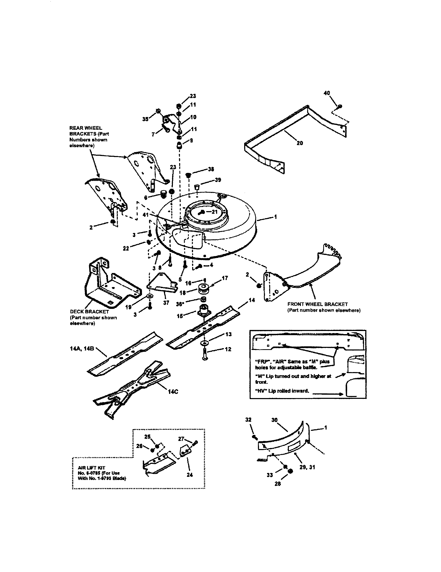 Snapper ERP217017BV cutting deck, blades diagram