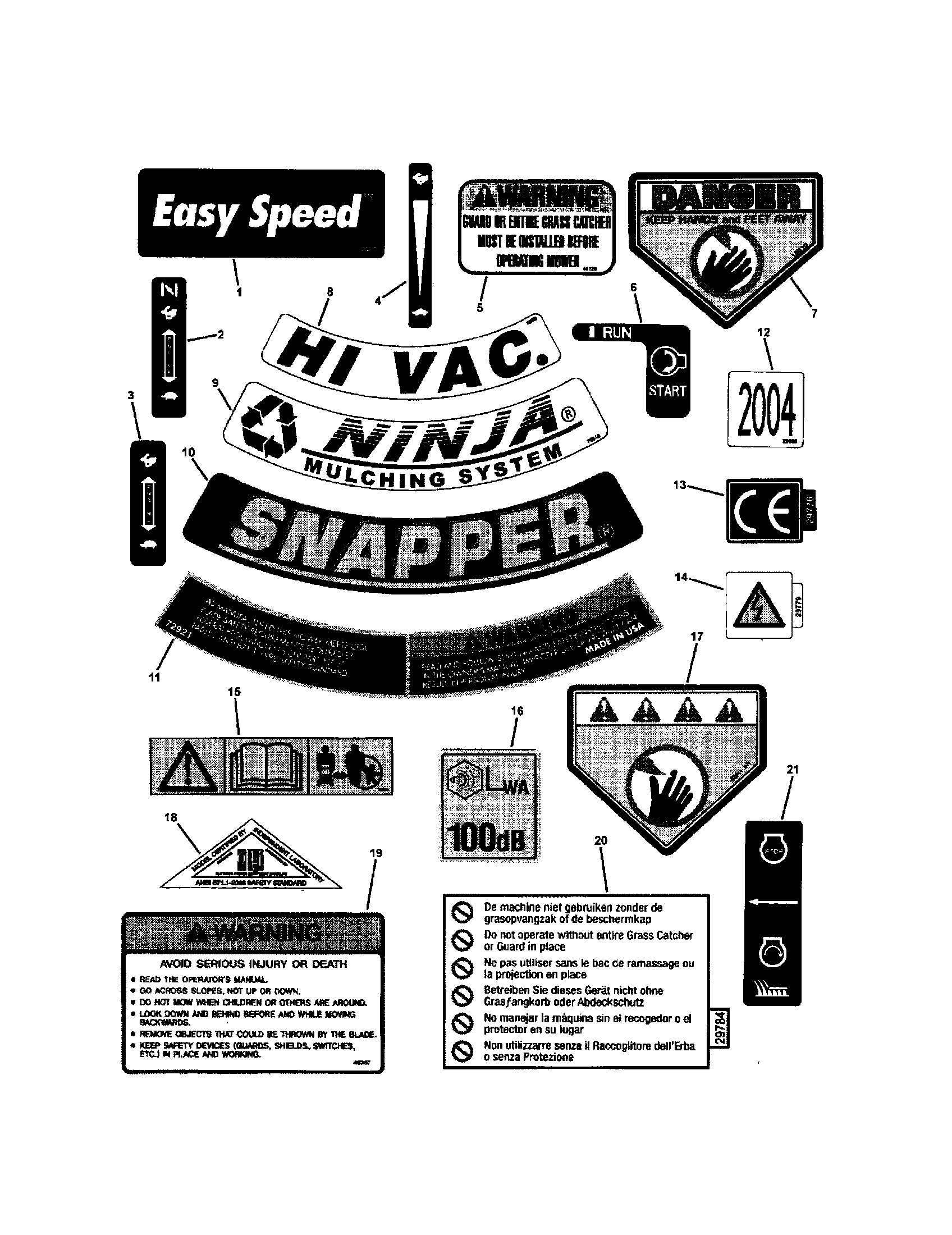Snapper RP216018KWV decals diagram