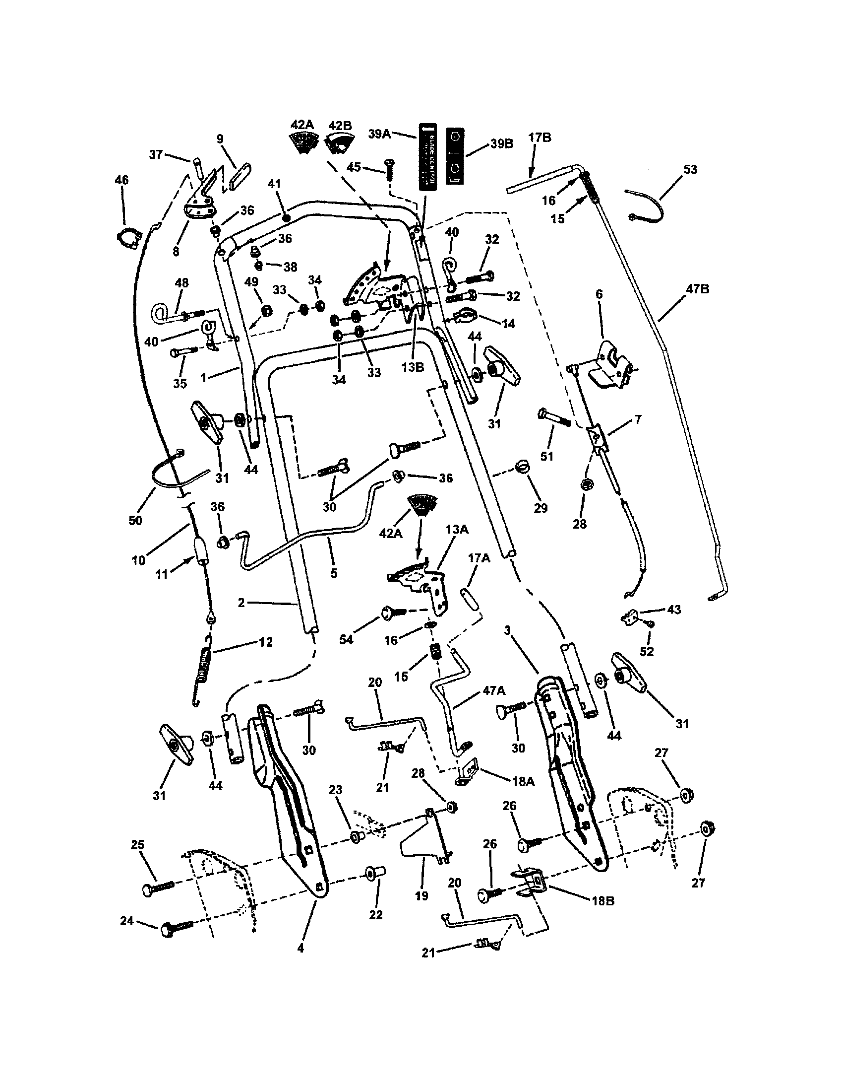 Snapper EMRP216517B handles/controls (2003 model year) diagram