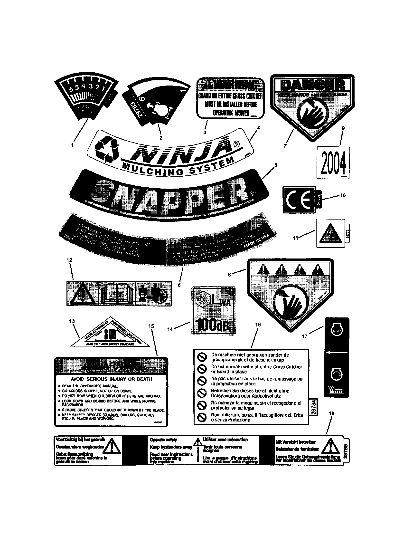 Snapper MRP216518B decals diagram